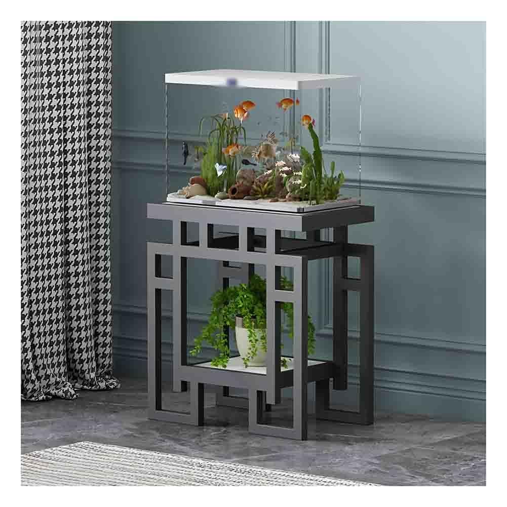 Supporto per Acquario, Supporto in Metallo Resistente per Acquario, scaffale a 2 Livelli con Elevata capacità di carico, ripiano Multifunzionale per casa e Ufficio (Nero, 60x30x70 cm)