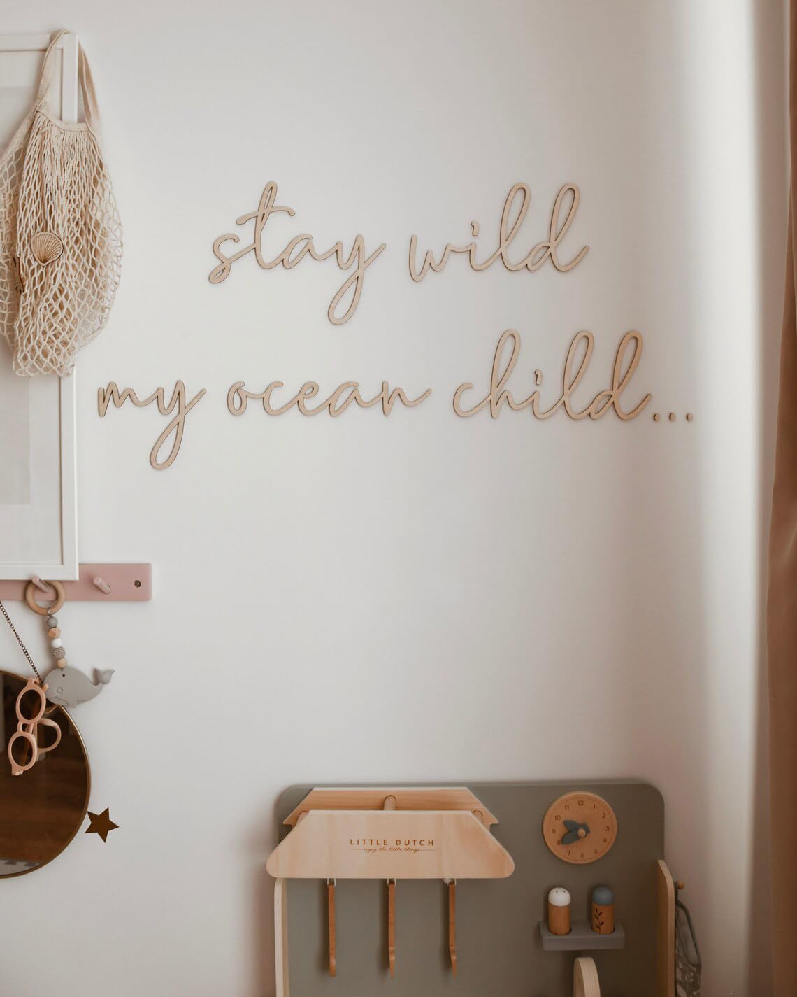 Wooden Stay Wild My Ocean Child Sign for Backdrop, Boho Nursery Wall Art Neutral Wooden Ocean Wall Decor for Playroom Nursery Children Baby Boys and