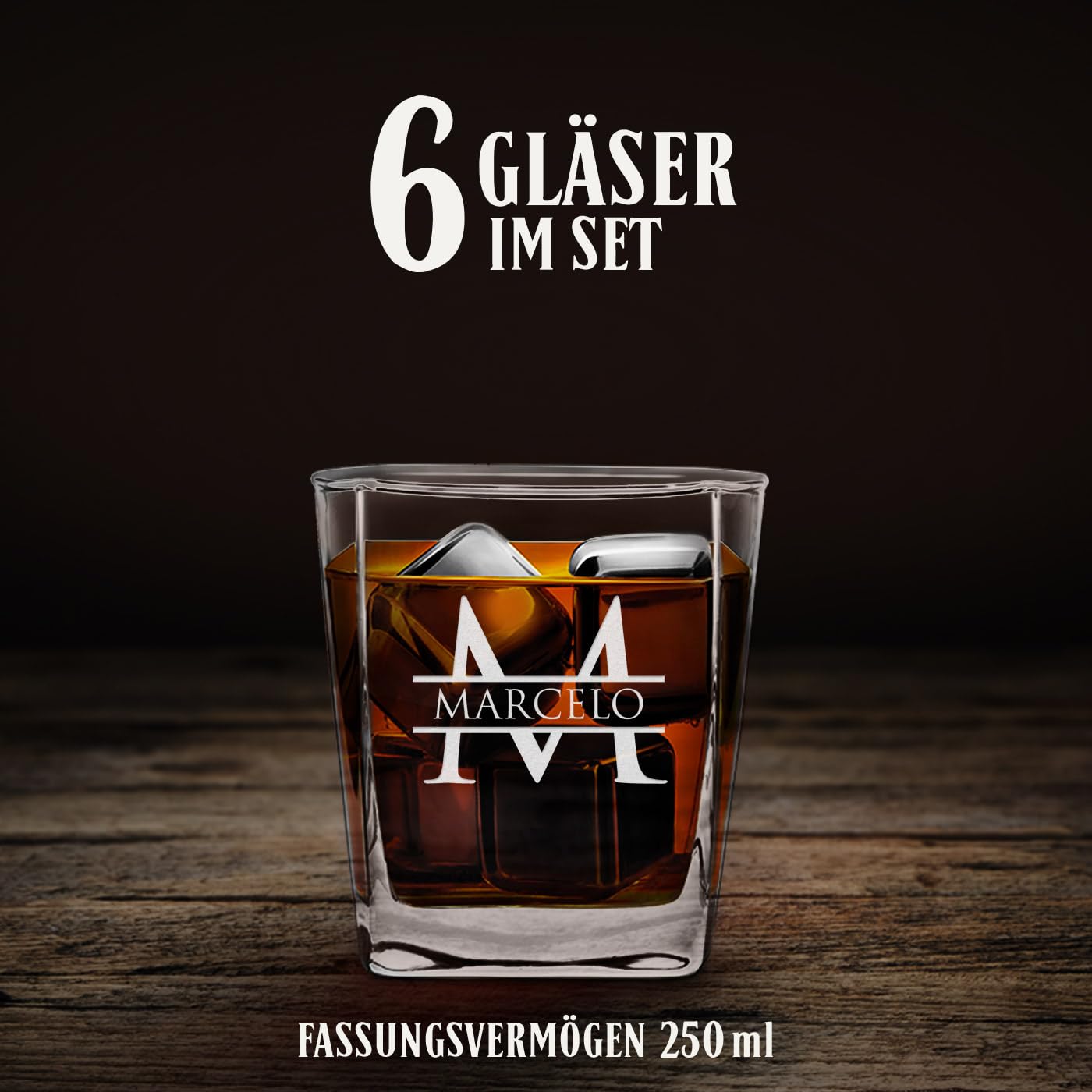 Maverton Whiskey Dekanter 810 ml, 6er Whisky Gläser Set mit Gravur