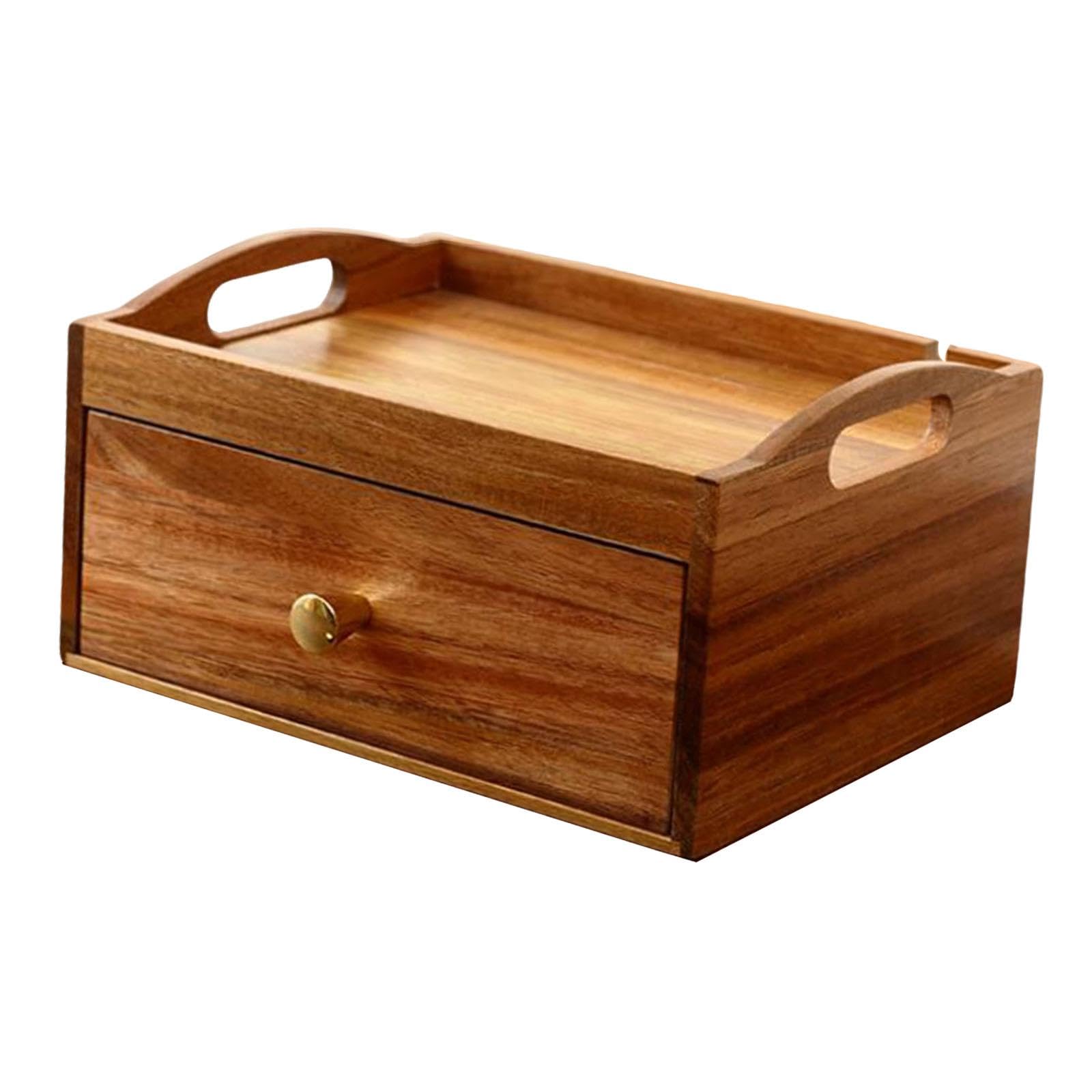 Cajón Organizador de Bolsitas de Té de Madera con Compartimentos, Caja Contenedora Navideña