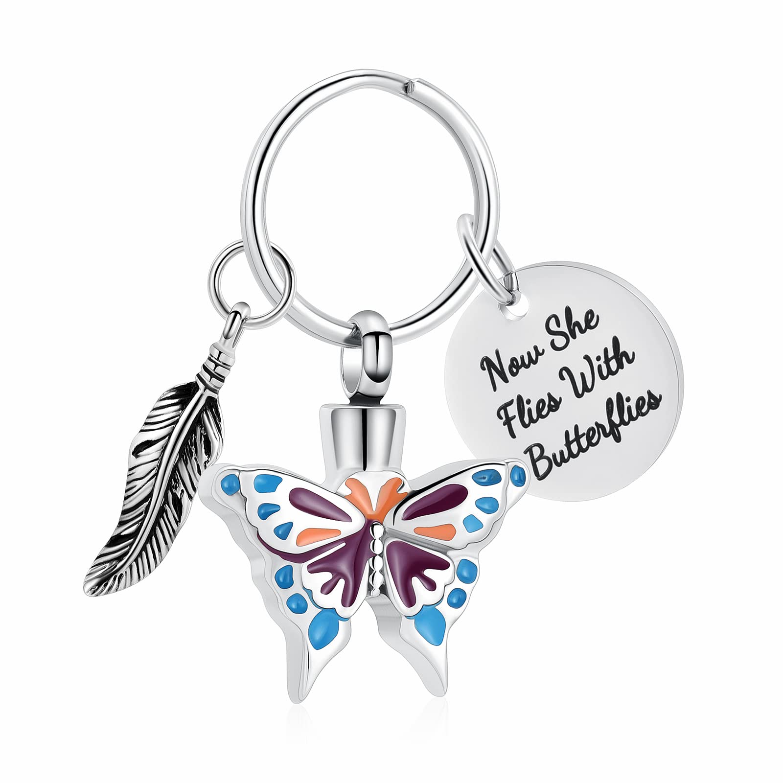 Yinplsmemory Cremation Jewelry Butterfly Urn Keychain for Ashes for Women-Now She Flies with Butterfly Urn Keyring