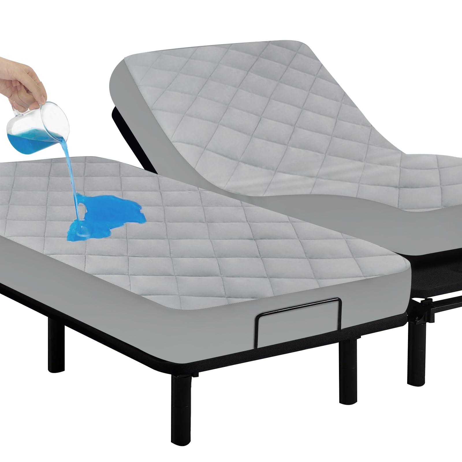 Split King Mattress Pad Waterproof Quilted, Fitted Split King Size Mattress Protector Cover 39" X 80" 2 Pack Noiseless & Soft, Split King Mattress Topper for Adjustable Bed, Grey-image-46