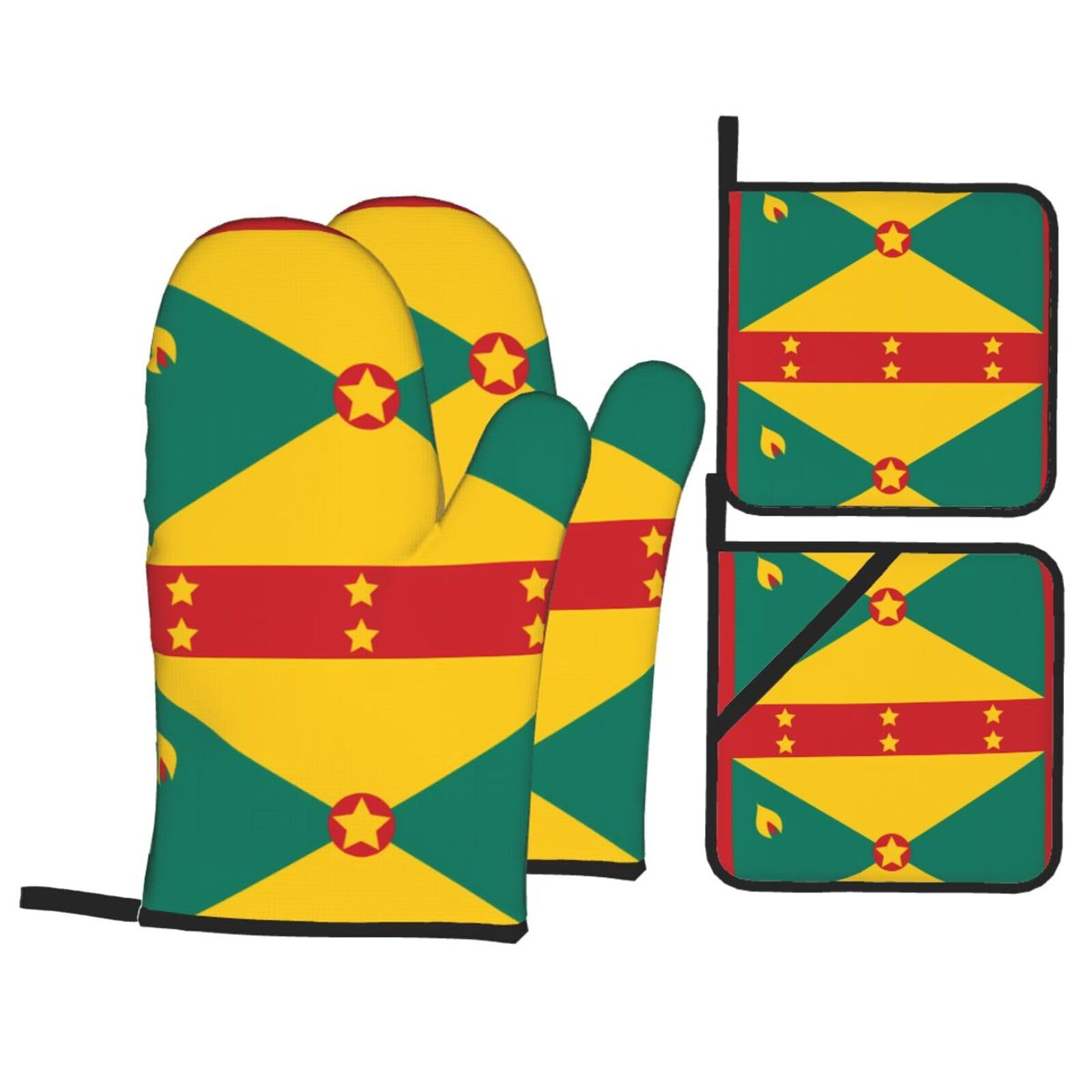 HJFCZH Flag of Grenada Prints Kitchen Covers: Waterproof Oven Layers for Safe Cooking & Easy Cleanup - 4 Piece Heat Protection Set