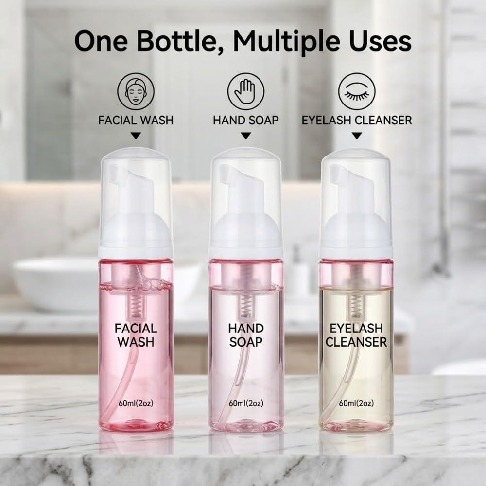 3 Pezzi Flaconi Dispenser Schiuma Vuoti, 60ml Boccette in Plastica PET con Pompa, Perfetto per Viaggi e Uso Quotidiano, Contenitori Ricaricabili e Ermetici