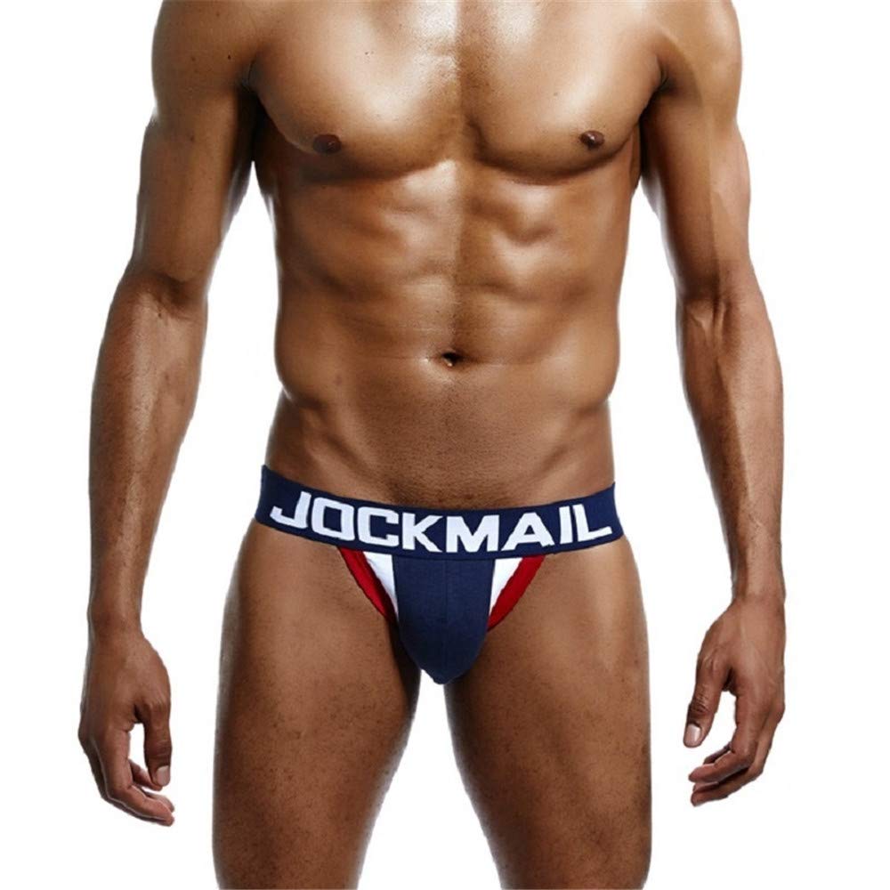 JOCKMAIL Cotton Men Underwear Jockstrap Jock Strap G String Thong Underwear (Navy, Medium)