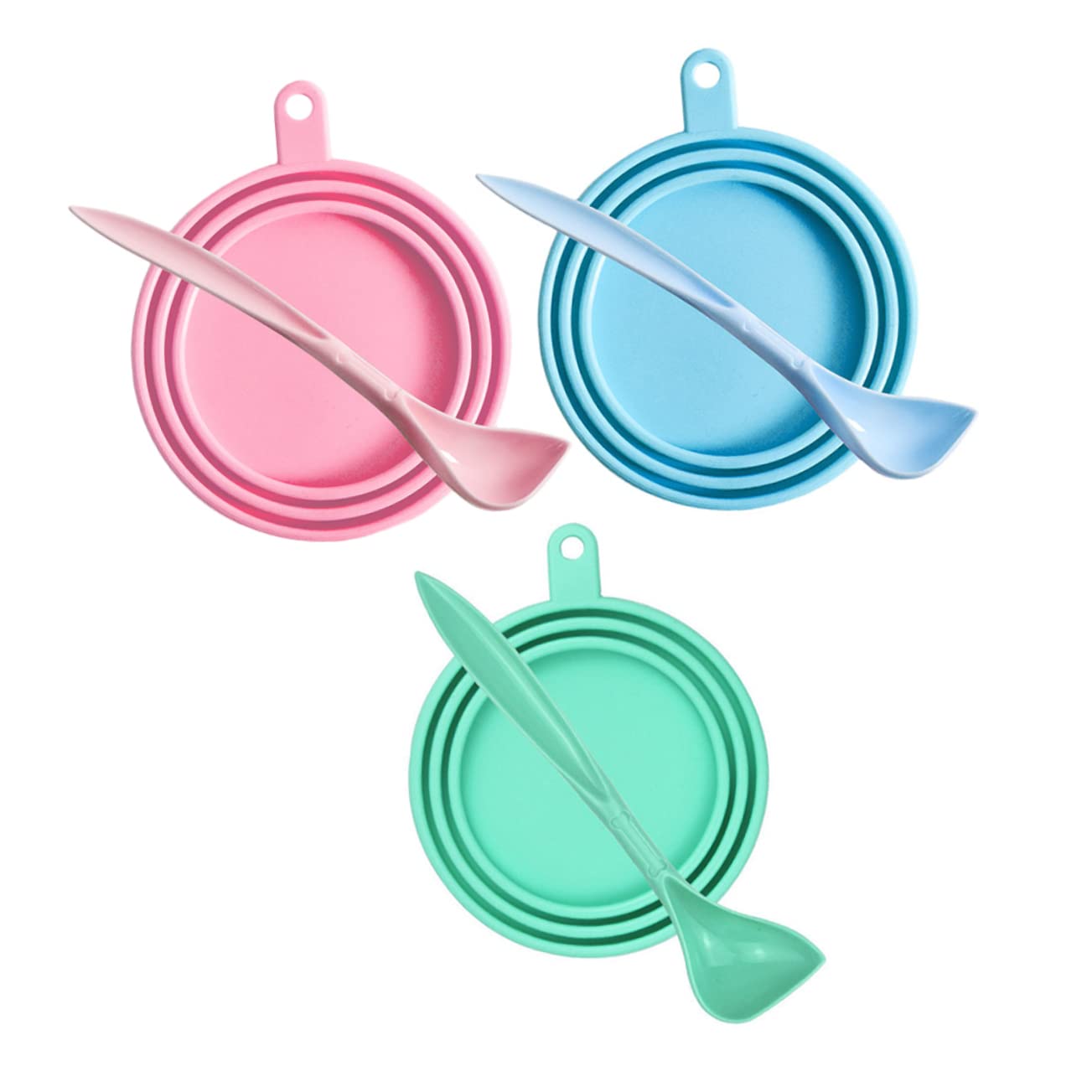 VICASKY 6pcs Silicone Pet Food Can Lids Set with Spoons Flexible Easy to Use Dog Can Covers for Sealing Canned Food Safe Silicone Material for Dogs and Cats