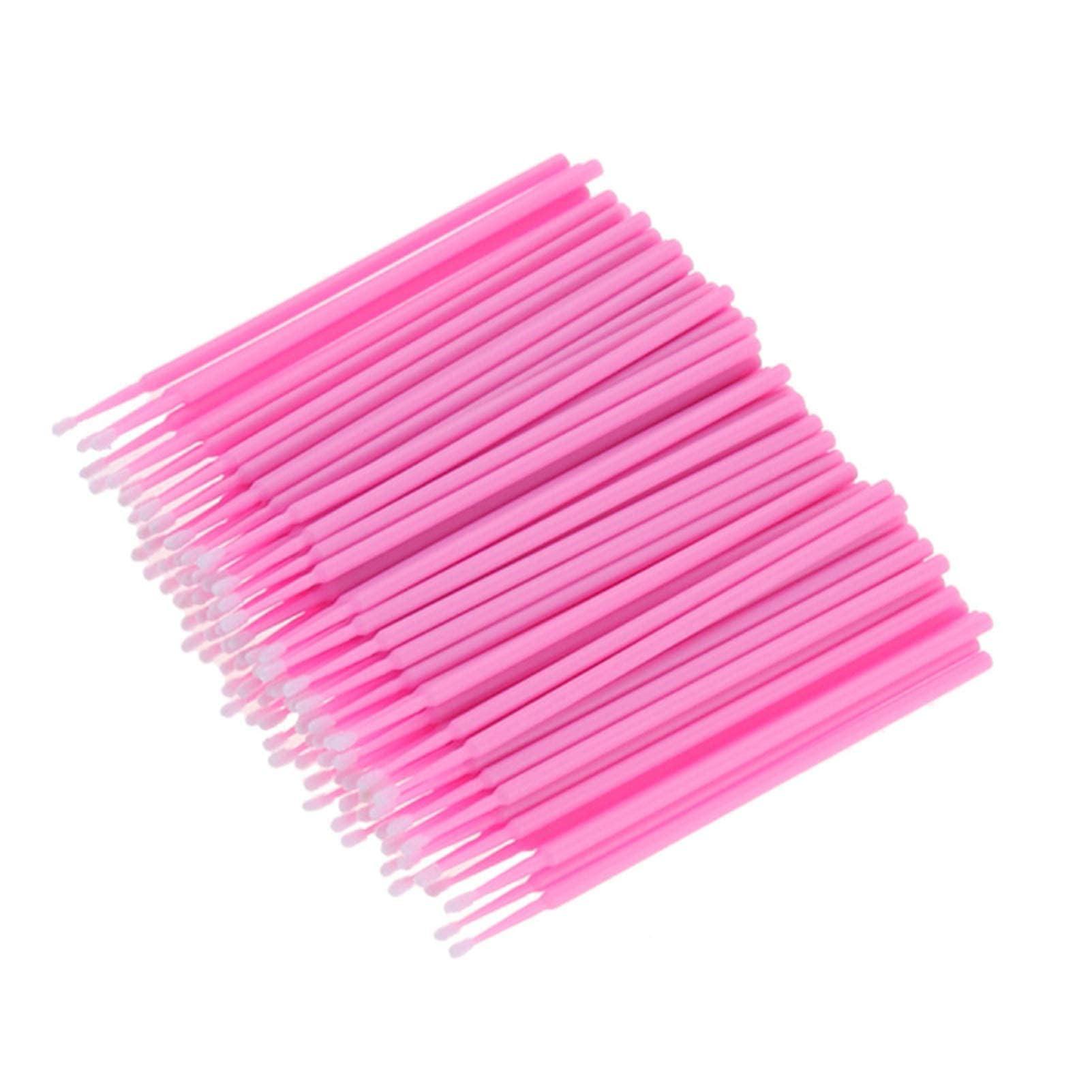 Khazna Pink 100PCS Micro Applicators Brushes, Disposable Eyelashes Extensions & Removal Tool, Mascara Wands & Eyebrow Combs, Plastic Handle & Polyester Bristles