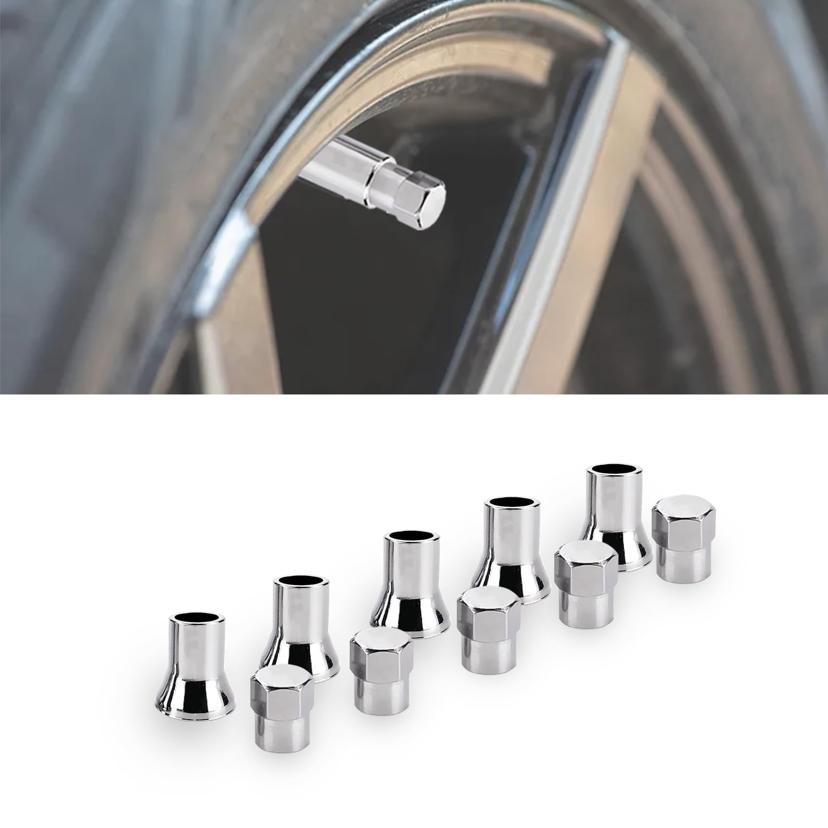 HAOBO Rubber TPMS Valve Stems, Silver Valve Stem Caps Covers, Chrome Valve Stem Caps, Leak Proof Car Tire Air Valve Caps,Car Part Car Tire Caps for TR413AC/TR414AC Stem Car Sleeves (TR413AC)