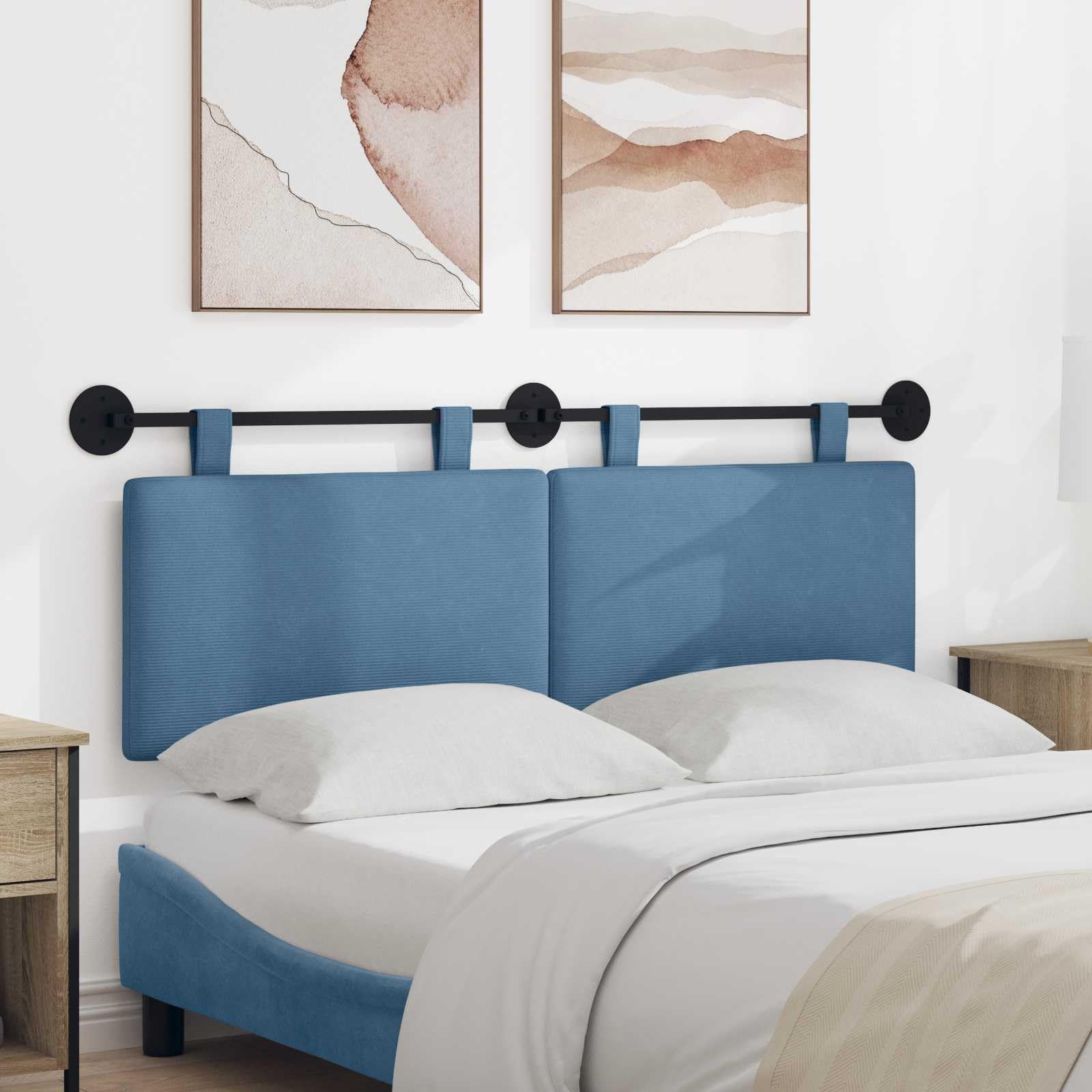 Cabecero colgante de pana rectangular 130 x 55 x 5 cm con acolchado, montaje en pared, juego de 2 unidades para dormitorio, habitación de invitados, cama doble, respaldo y cojín de lectura