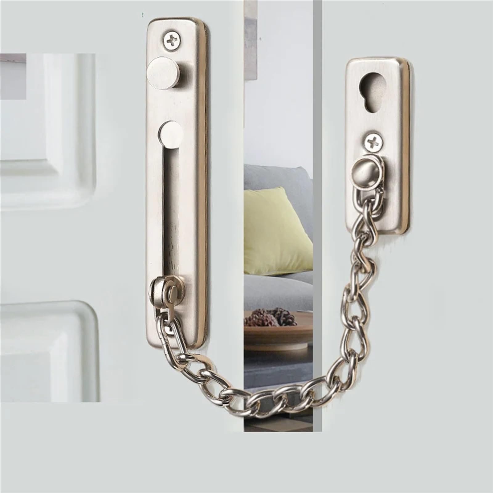 Türkete Edelstahl-Anti-Diebstahl-Türkettenschloss Home Security Guard Schrauben Riegel Türriegel Anti-Diebstahl-Kette for die Innentür(Gold)