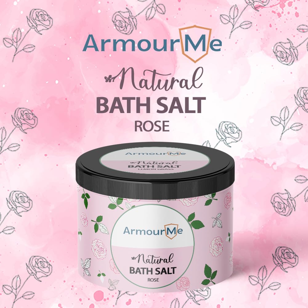 ArmourMe Natural Himalayan Bath Salts | Elegance for Bathing Bliss | Nourishing Essential Care for Skin and Muscle Relaxation| Added Natural Flowers | No Added Colors (Rose, 200 Grams)
