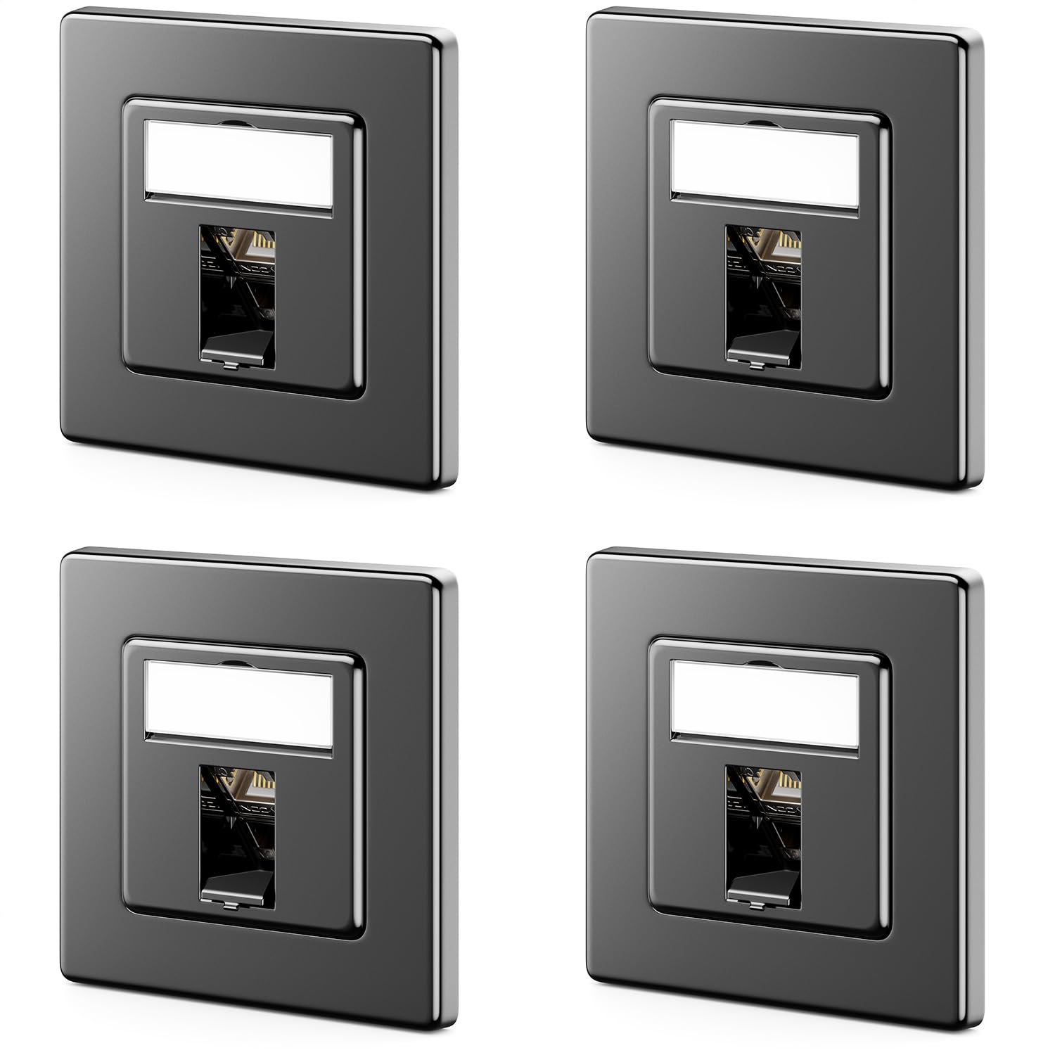 deleyCON 4x CAT7 Netzwerkdose 1 Port - 10 Gigabit - Unterputzdose Ethernet LAN Dose Anschlussdose Datendose Geschirmt + 4x CAT 7 Keystone RJ45 DSL Netzwerk Patchkabel Verlegekabel - Schwarz