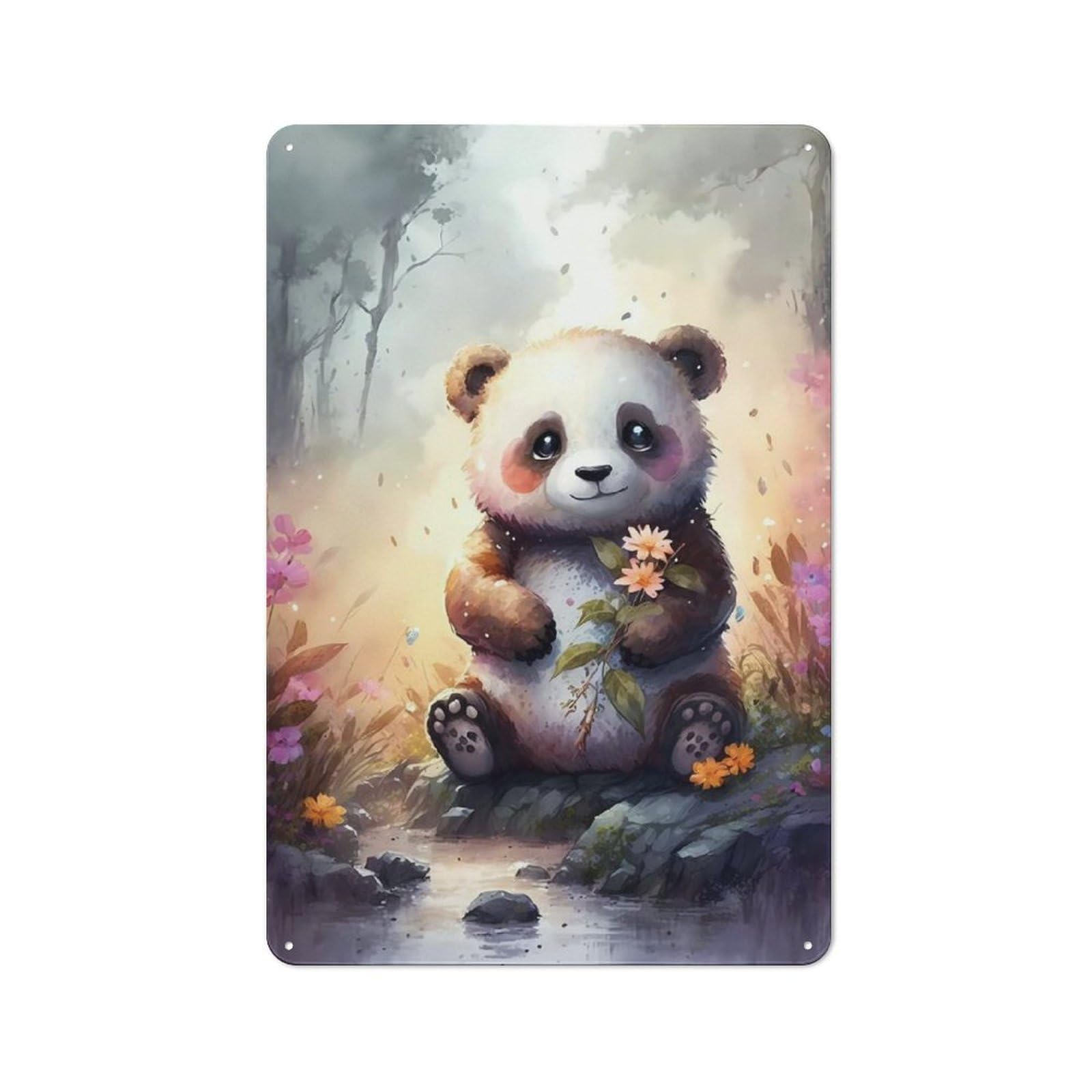 Junmoney Panda Fiction Tin Wall Plaque 30X20cm With For Studio Or Craft Room, For Cooler-Season Styling In Studio And Craft Room