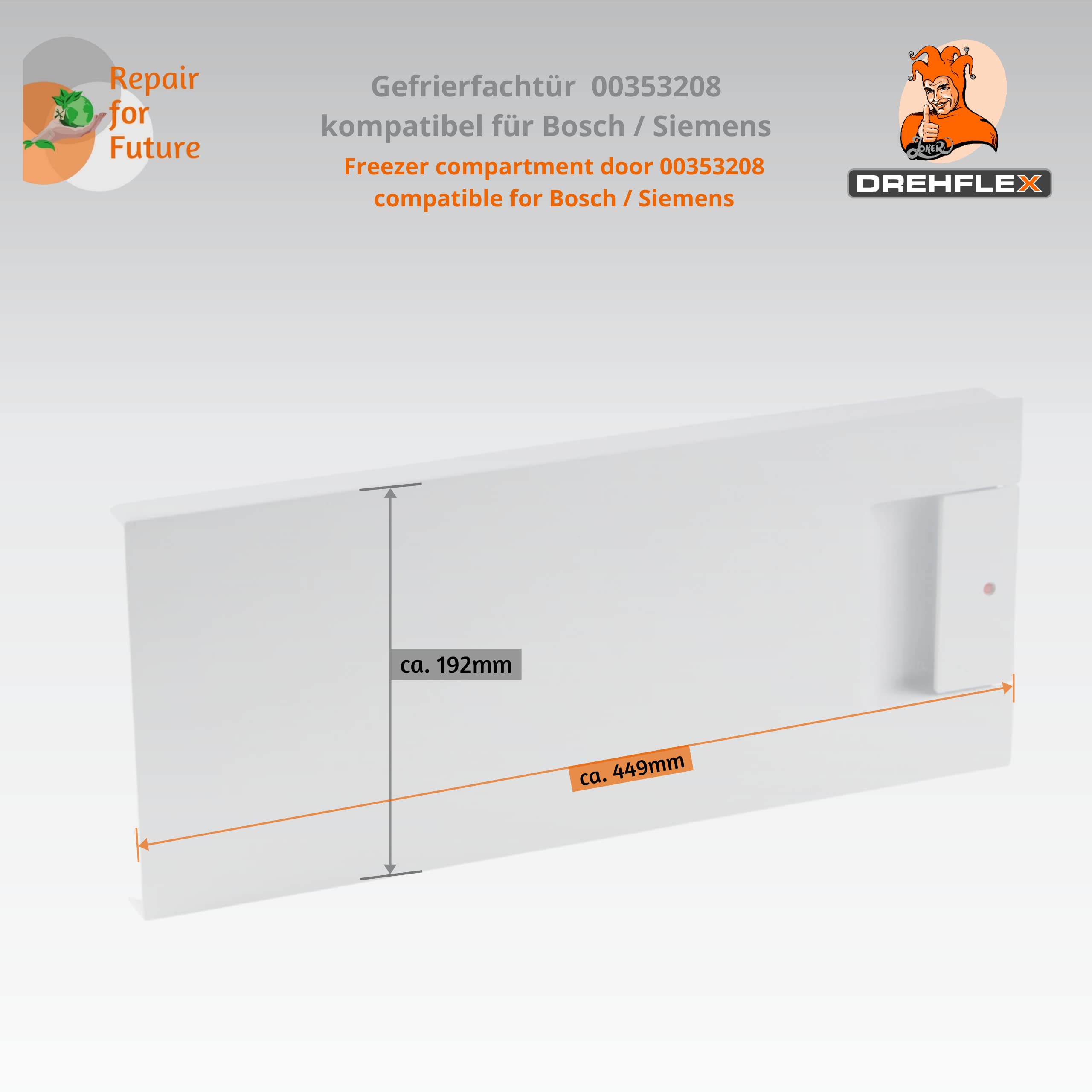 Bosch Siemens Gefrierfachtür Klappe 449x192x55 mm kompatibel 00353208