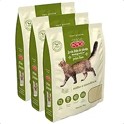 Kit 3 Pacotes Areia Higiênica Natural Biodegradável de Grãos Finos de Milho e Mandioca para Gatos Kadi 4 kg
