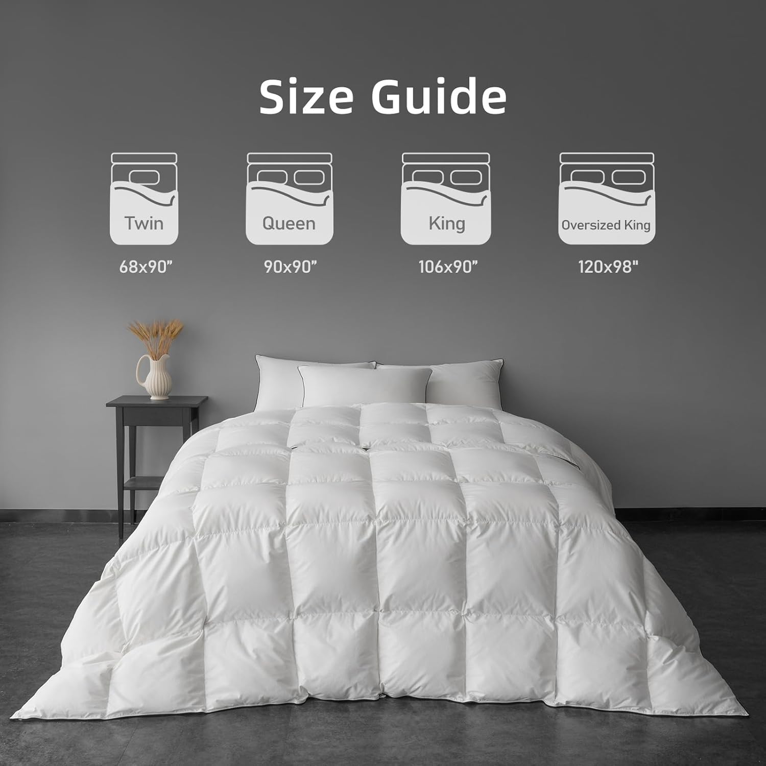 MAXICOZY Down Fiber Comforter King Size, White Down Fiber Comforter Fluffy Duvet Insert King Size, All Season Ultra-Soft Hotel Quality, White, King 106”X 90”
