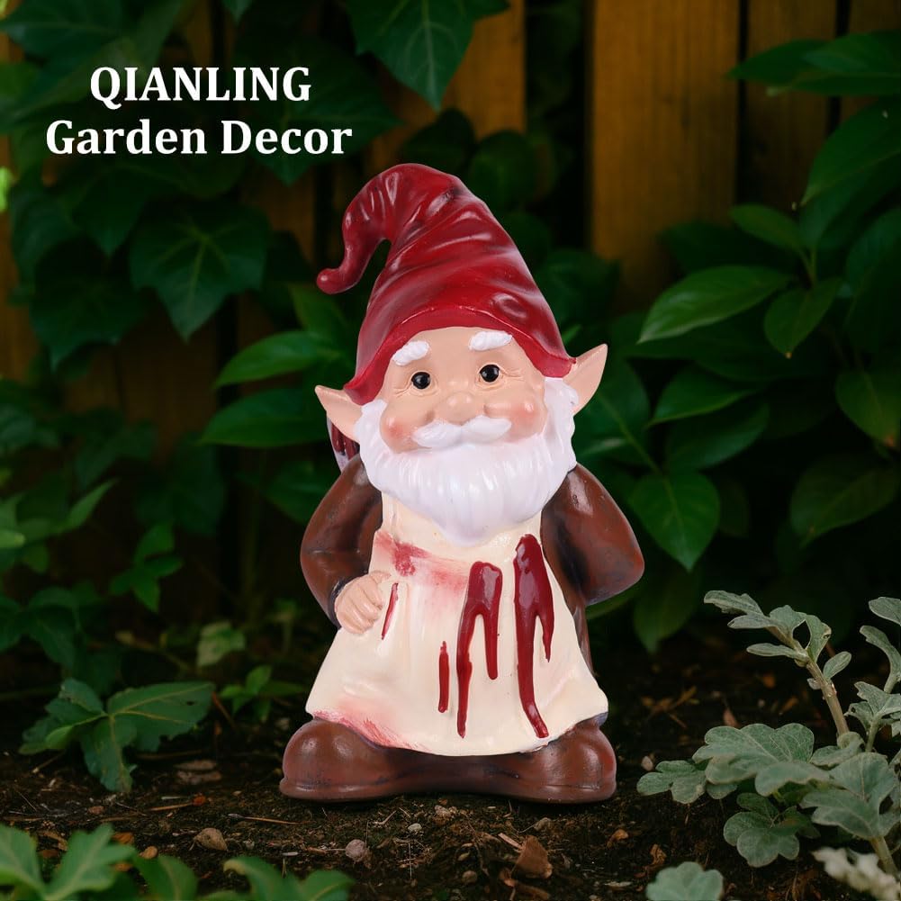 Horror Garden Gnome Statue Decoration for Men & Women Horror Fans and Collectors - 5.5" Funny Scary Garden Figurine Gift for Halloween Yard, Patio, Office, Shelf, Tabletop or Desktop Decor - Image 5