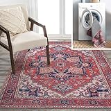 JONATHAN Y Machine Washable Red/Navy Indoor Area Rug 8X10 ft, Cirali Ornate Large Medallion for Living Room, Bedroom, Kitchen, Office, Easy-Cleaning, Pet-Friendly, Non-Shedding WSH105A-8
