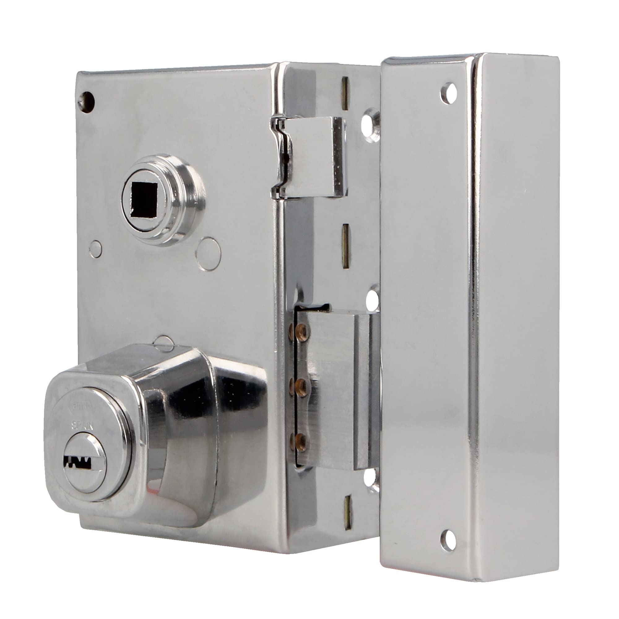 Amig - Right Overfill Lock with Lever Lock Tongue and Square for Wooden Doors Model 75N, Bright Chrome, 75N-65 - Image 3