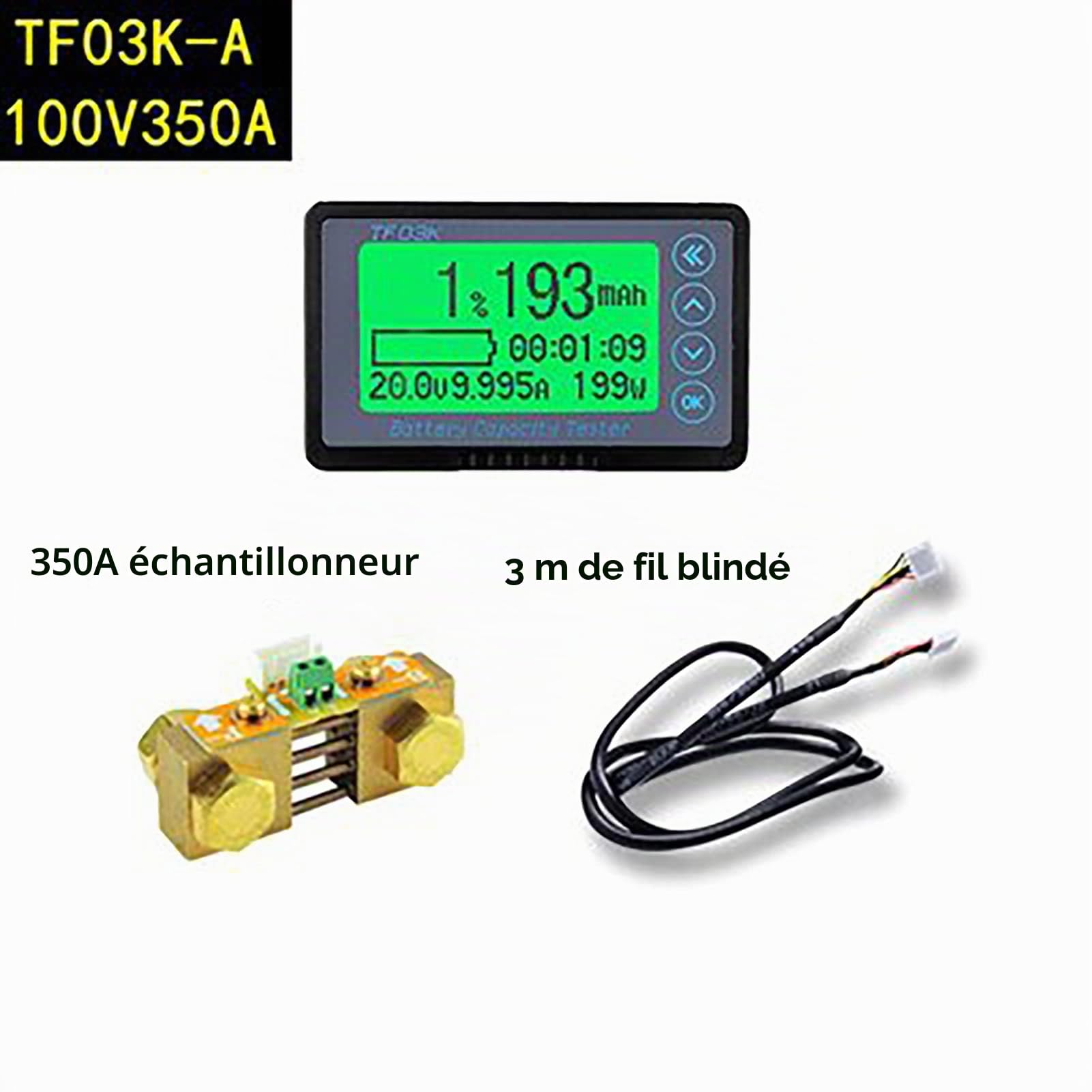 Compteur De Batterie, Moniteur De Capacité De Batterie Testeur De Batterie Voltmetre Amperemetre 8-120V 350A, TF03K Compteur De Coulomb Moniteur De Batterie Avec Alarme Basse Tension Pour Voiture RV