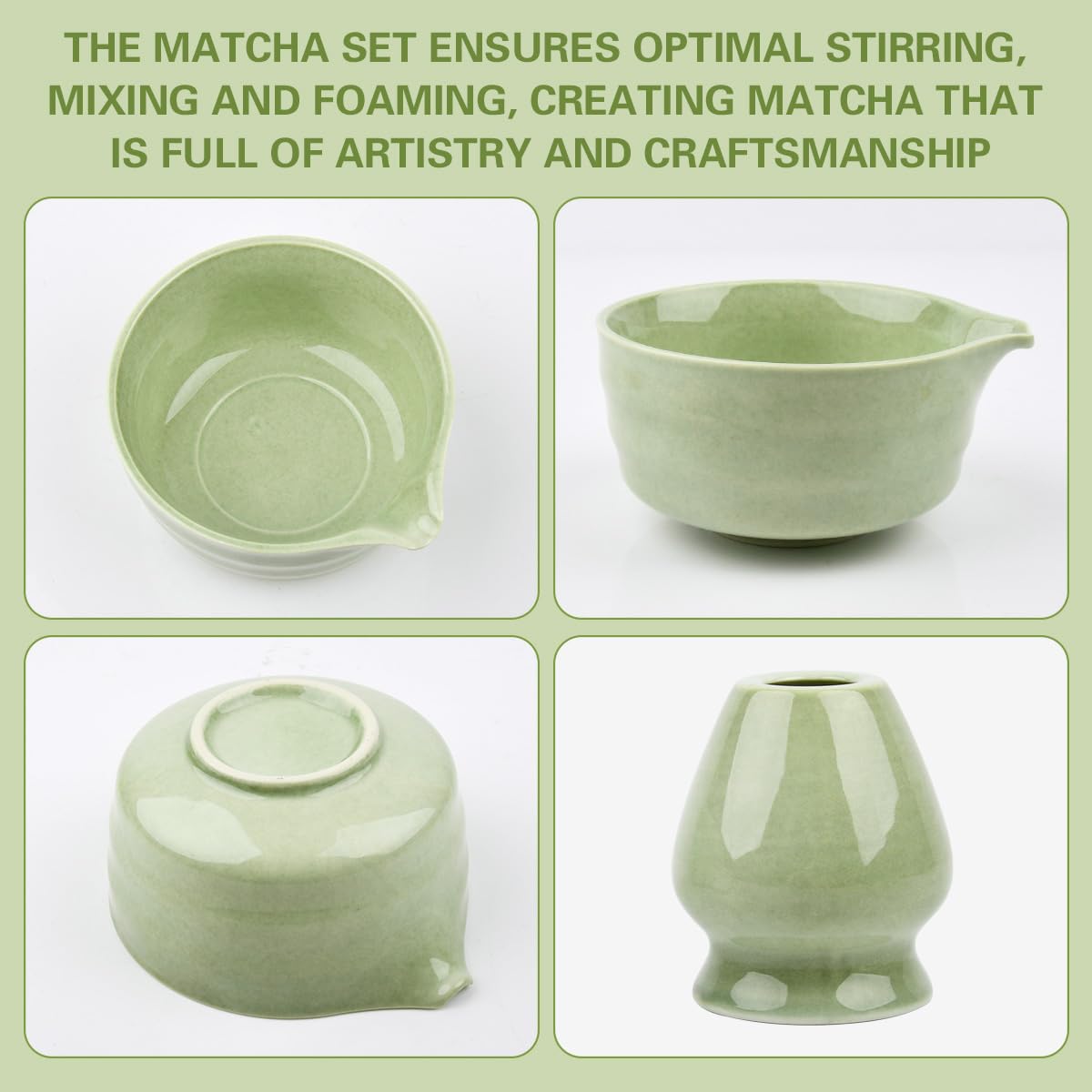 5 piezas Te Matcha kit, Set de Té Matcha con Cuenco Te Matcha, Batidor te Matcha y Soporte, Cuchara Matcha | Sonjunto de Batidos de Matcha para el Hogar, la Oficina y Como Regalo