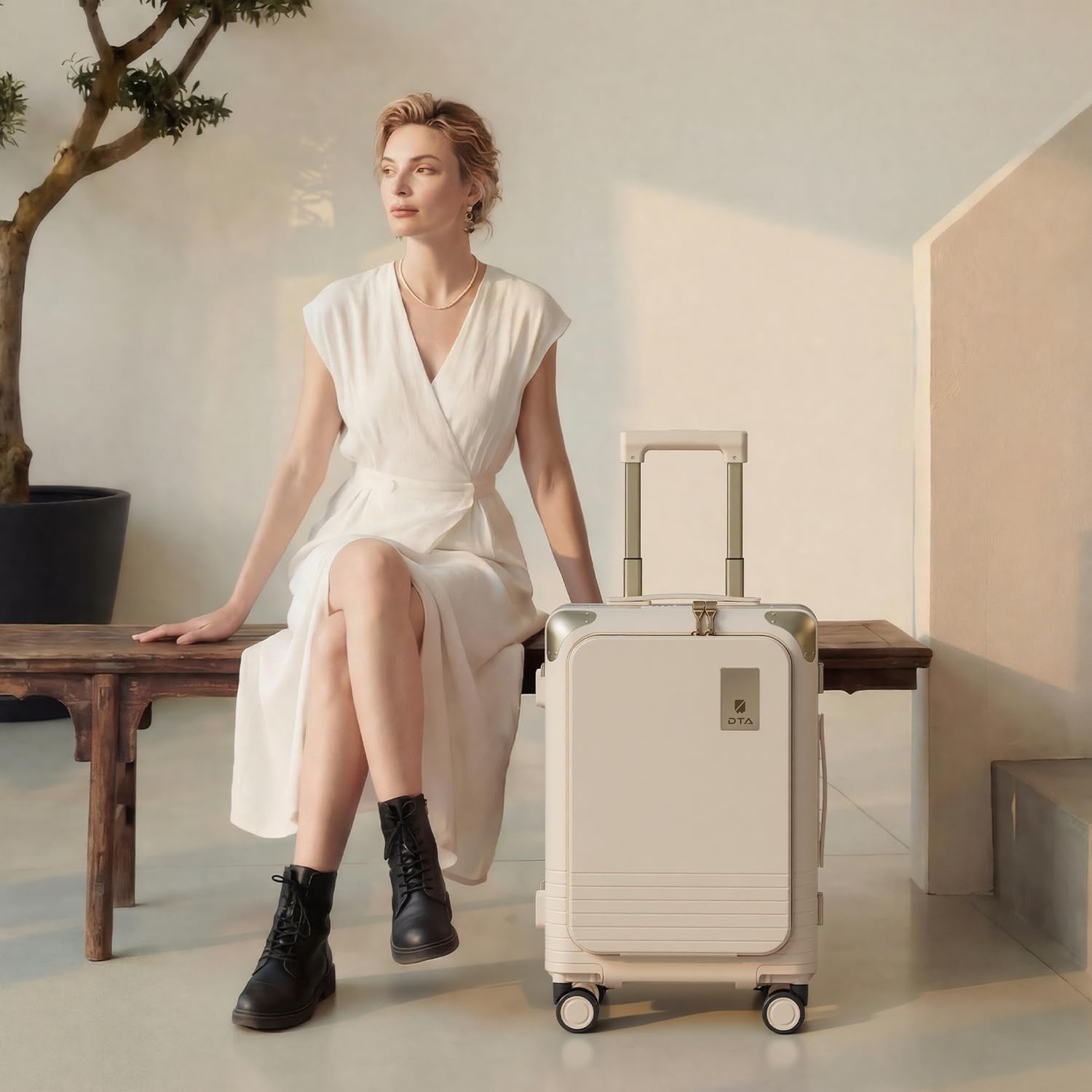 Top Opening PC Hard Shell 20-inch International Carry On Luggage - Zipperless, Aluminum Frame, No Zipper Suitcase, TSA Airline Approved Suitcases with Spinner Wheels (Beige, Carry-On 20-Inch) - Image 2