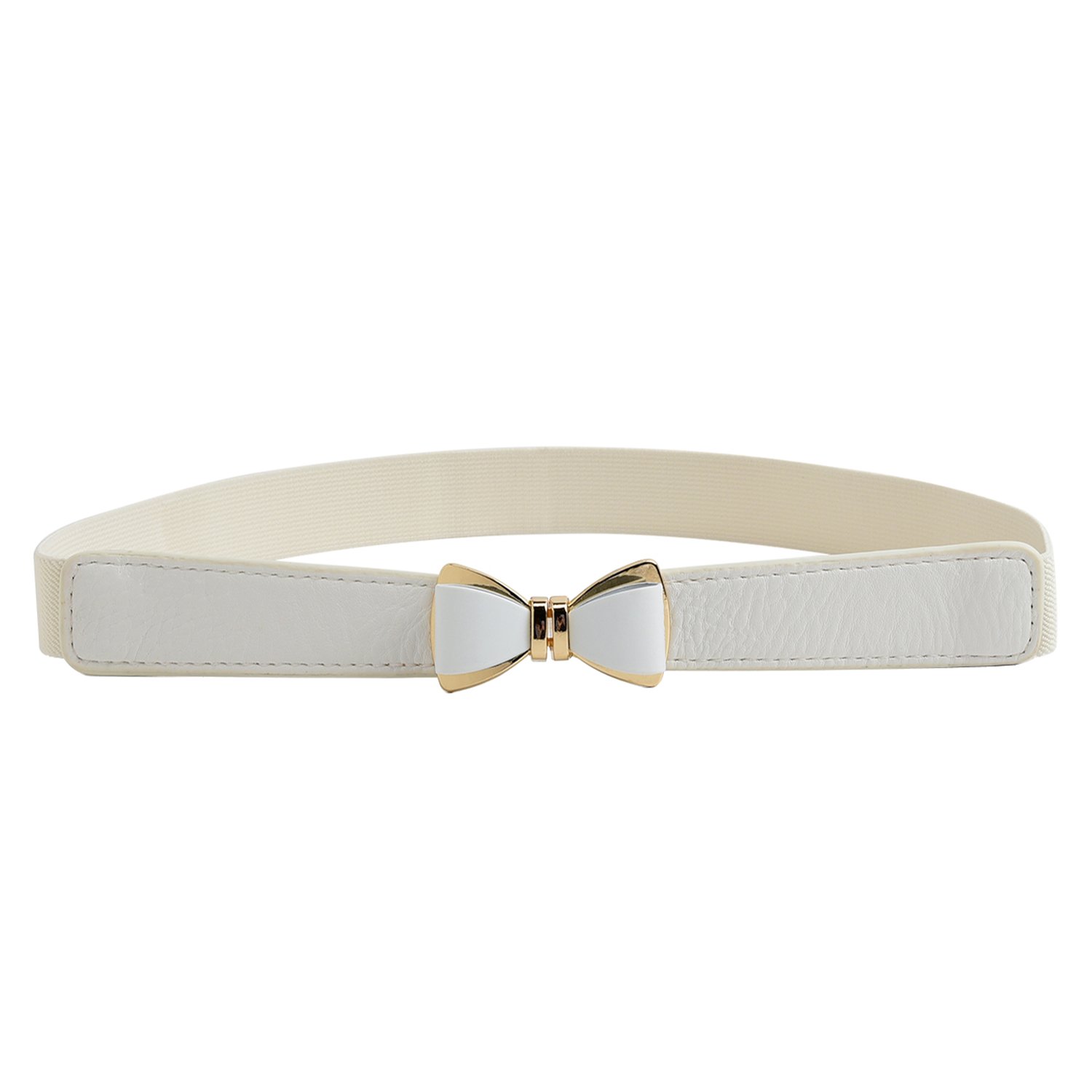 Syuer Women's White 1" Width Bow Skinny Elastic Waist Belt Stretchy Belt Thin Belt (L-Xl (31"-37"), )
