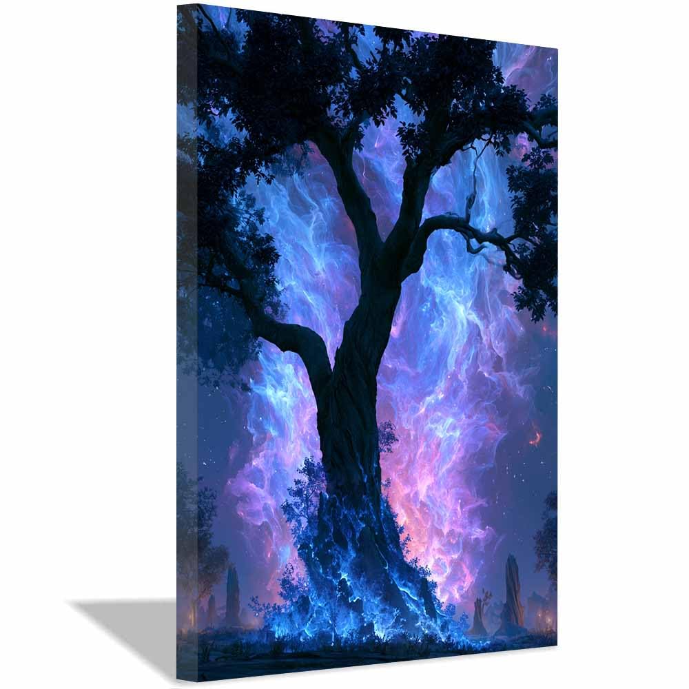 XENIOU Landscape Wall Art Divine Lights Tree Art canvas wall art, prints for walls, for living room bathroom Bedroom Home Decoration.(Multicolor)-70x100cm Framed