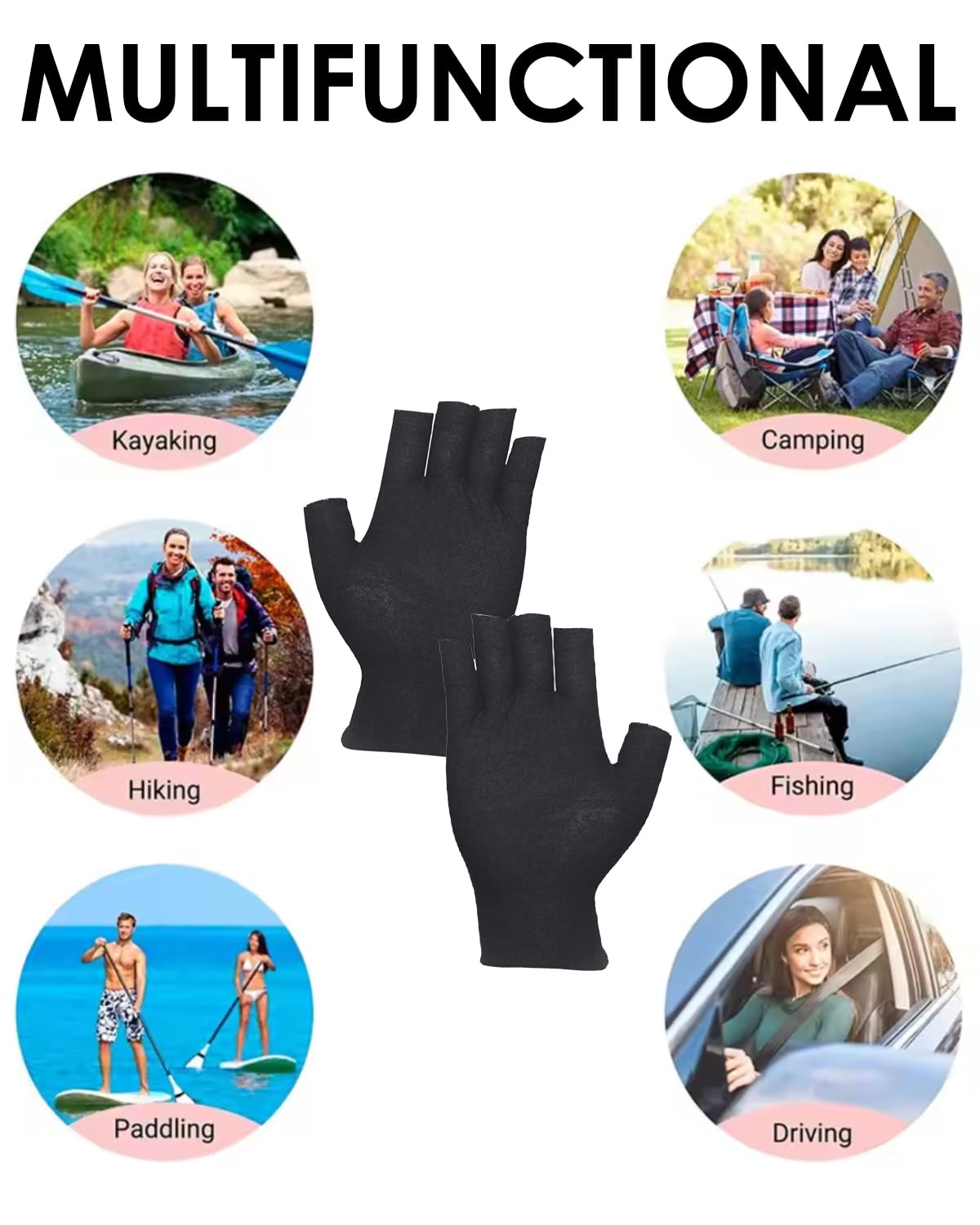 3 paia Guanti senza dita in cotone,Guanti da fitness sottili,Protezione UV estiva per mezze dita,Guanto in stoffa,Guanti in tessuto certificati e delicati sulla pelle-Nero