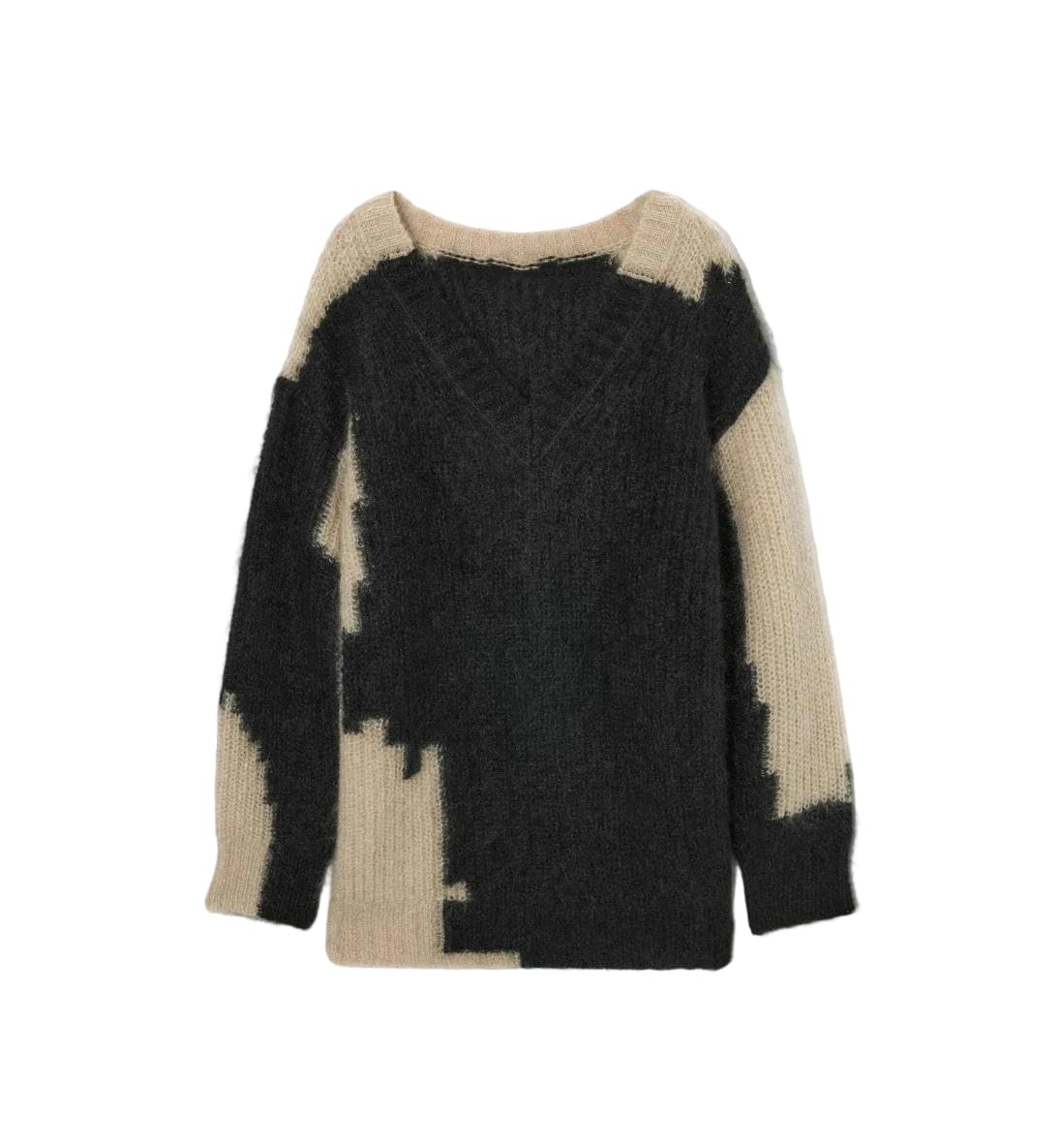 Damski luźny sweter z dzianiny w kolorowe bloki miękki sweter z długim rękawem wygodny top na co dzień
