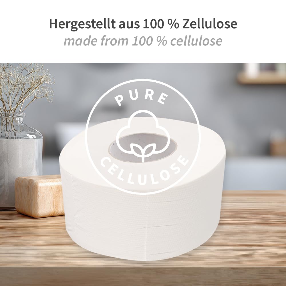 12 Stück, Toilettenpapier, FRANZ MENSCH, 20x9cm, weiß, 3-lagig, 900 Abrisse | Jumbo, Zellulose, Ø 23cm, 8cm Kern, 180m Lauflänge, WC-Papier, Klopapier, restroom, Sanitärbereich, Großverbrauch
