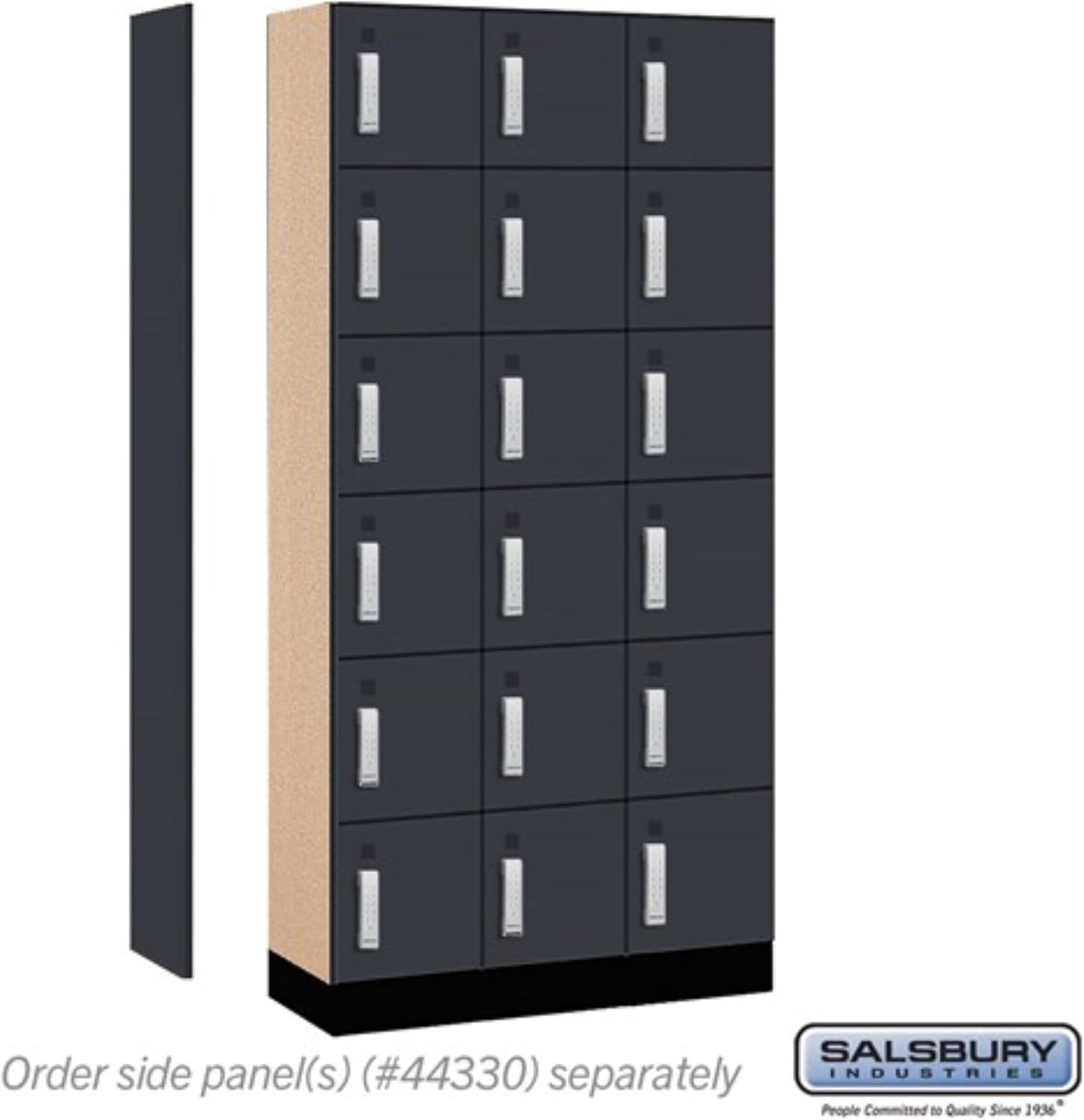 Salsbury 12" Wide Premier Wood Locker-Six Tier Box Style-3 Wide-6 Feet High-15 Deep-Carbon Mesh-Silver Electronic Locks