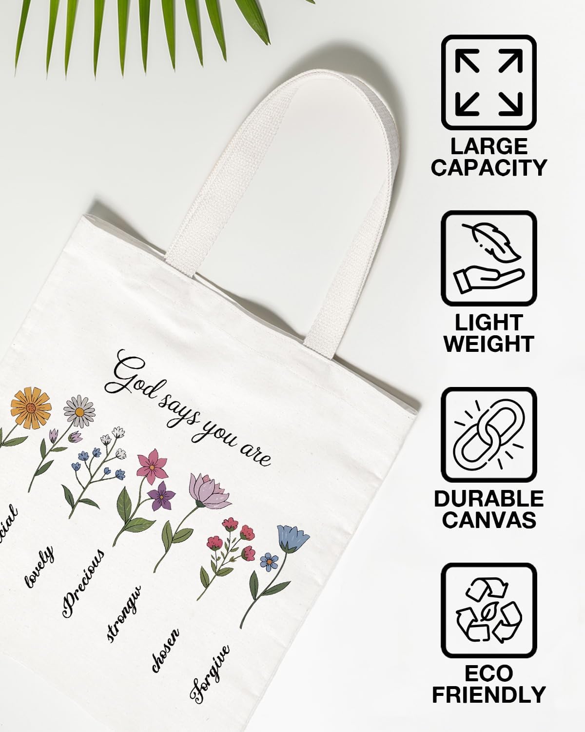 Christian Inspirational Canvas Tote Bag for Women Floral God Says You Are Reusable Grocery Shoulder Bag for Shopping Work Travel Positive Affirmations Gifts - Image 3