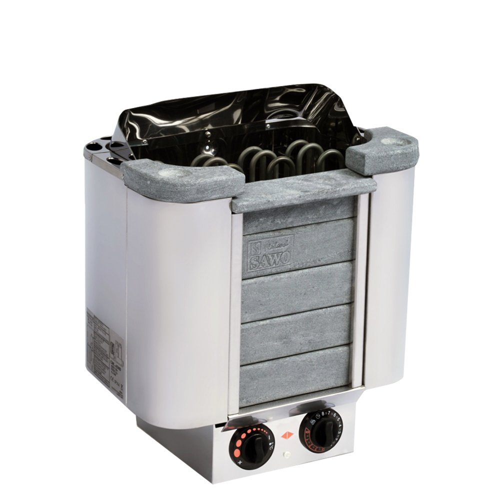 SAWO Cumulus 6,0 kW Stufa elettrica per sauna; controllo integrato direttamente sulla stufa (NB modelo); Multi-Voltaggio: 230V monofase o 400V trifase; Custodia in acciaio inossidabile