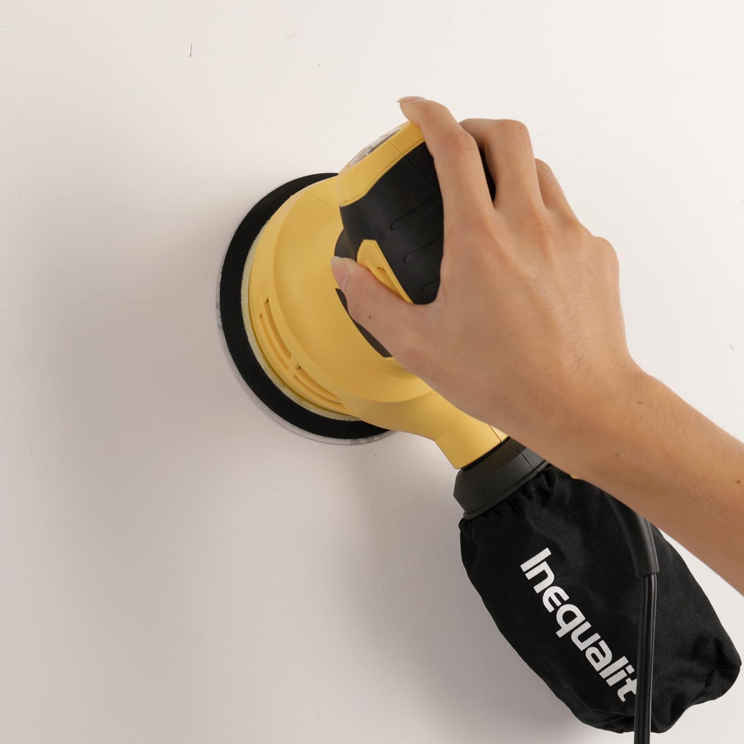 Ponceuse Orbitale Excentrique 280W, Inequalit Ponceuse Excentrique à 6 Vitesses (13000RPM),pour Surfaces en Bois et Acier,Collecteur de Poussière,Inclus Papier Abrasif 15 Pièces 125 mm,Jaune