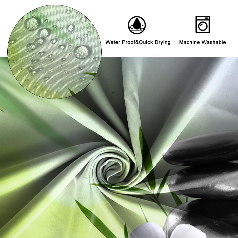 SDOTPMT 72x72 inch Spa Japans Thema douchegordijn Groene Bamboe Bladeren Orchidee Basalt Stenen Badgordijn Zen Meditatie Badgordijn voor Badkamer Decor Stof Polyester met Haken