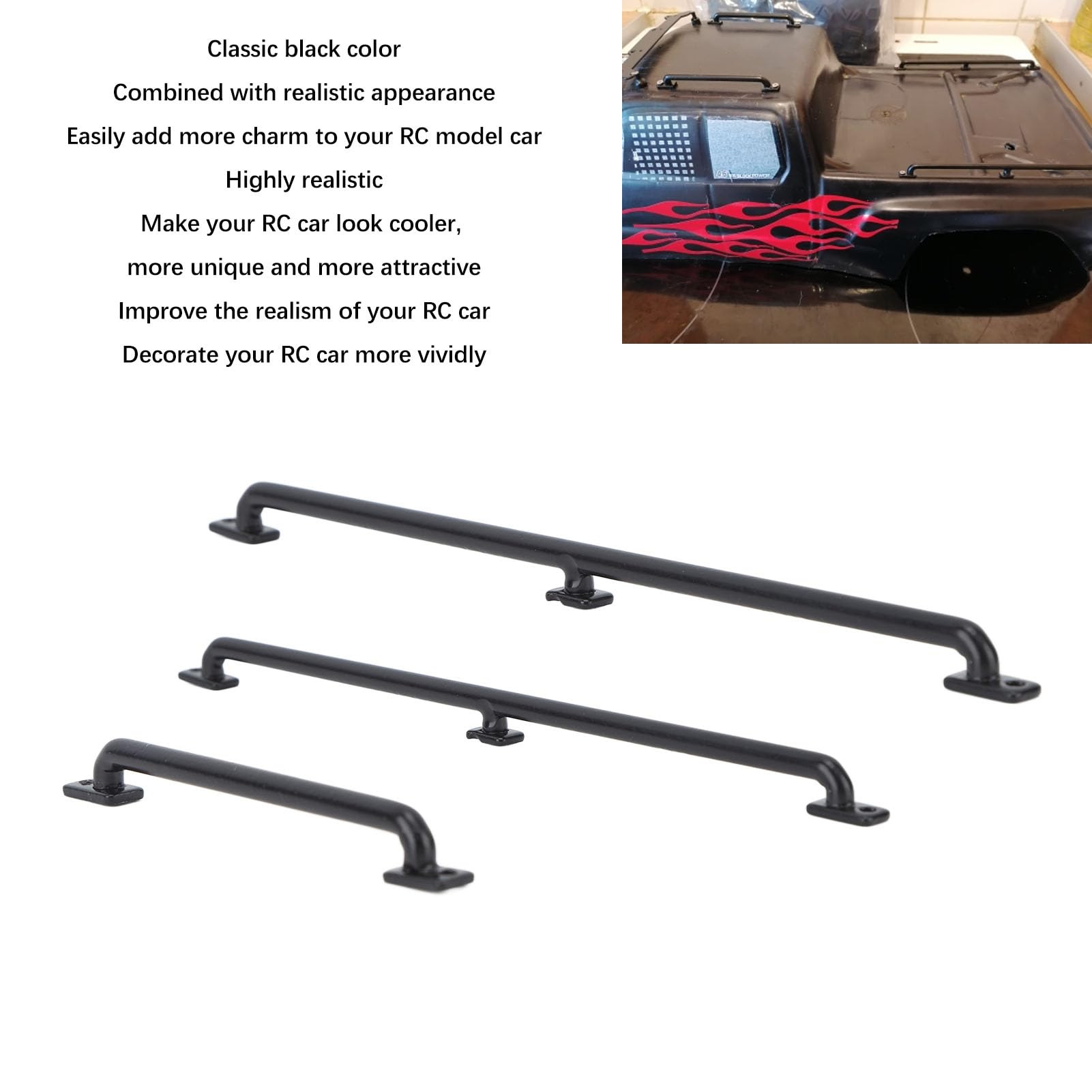 Metal RC Car Body Shell Handrails - Left & Right Side Upgrade Parts For 1/10 Scale RC Crawler Cars (155mm Length)