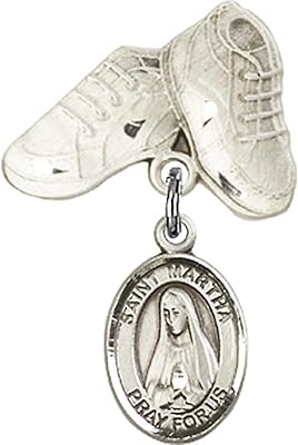 Sterling Silver Baby Badge with St. Martha Charm and Baby Boots Pin 1 X 5/8 inches