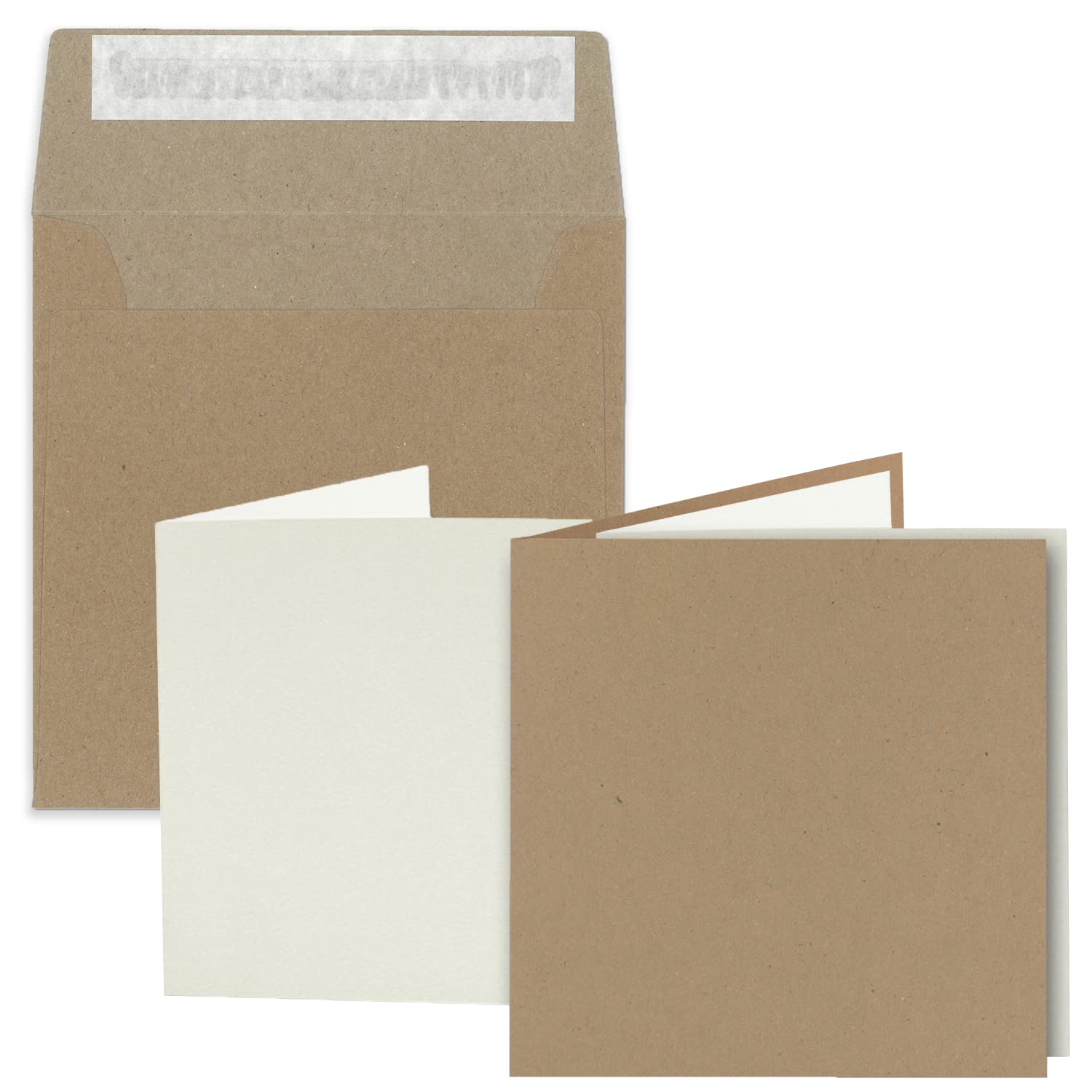 75x Quadratisches Faltkarten Set aus Kraftpapier - 150 x 150 mm - Doppel-Karten & Briefumschläge & Einlegeblätter - braun öko - Recycling-Naturpapier nachhaltig