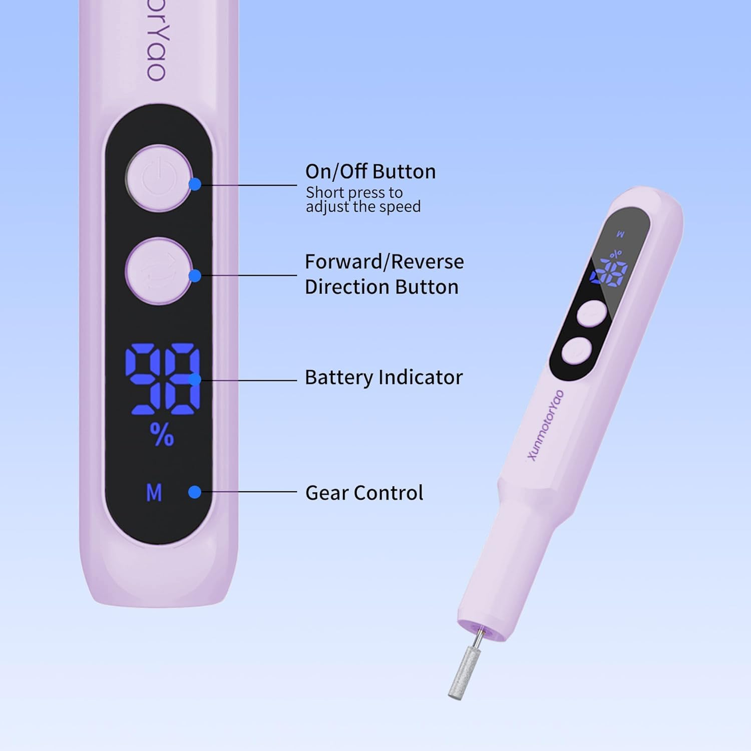Fresa per Unghie Professionale Intelligente Led Portatile Manicure e Pedicure Elettrico Unghie Portatile Fresa Trapano Chiodo per Casa e Salone Set,Viola
