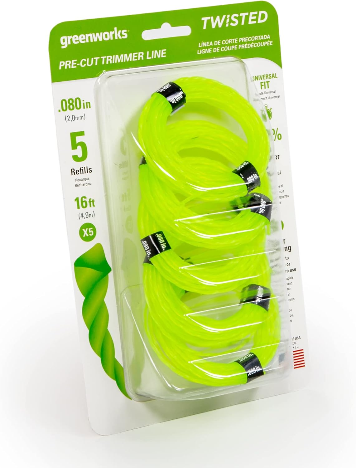 Greenworks 0.080" 25-Pack Pre-Cut Twisted String Trimmer Line