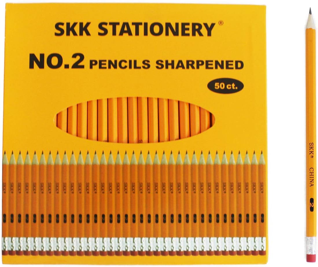 SKKSTATIONERY 50 Pcs Pre-sharpened pencils, Pencils Sharpened with eraser top, #2 HB pencil, 50/box