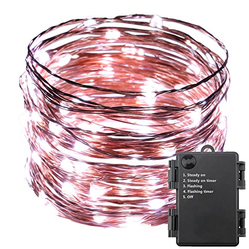 ER CHEN Indoor and Outdoor Waterproof Battery Operated 100 LED String Lights on 33 Ft Long Ultra Thin Copper String Wire with Timer (White)