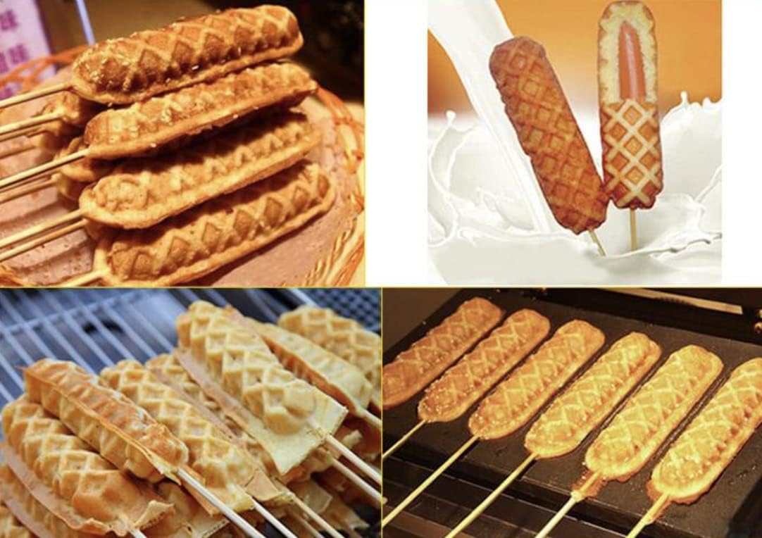 Commercial Waffle Corn Dog Hot Dog Cheese Stick Maker Machine, 6 PCS 110V 1550W, 5-min Timer