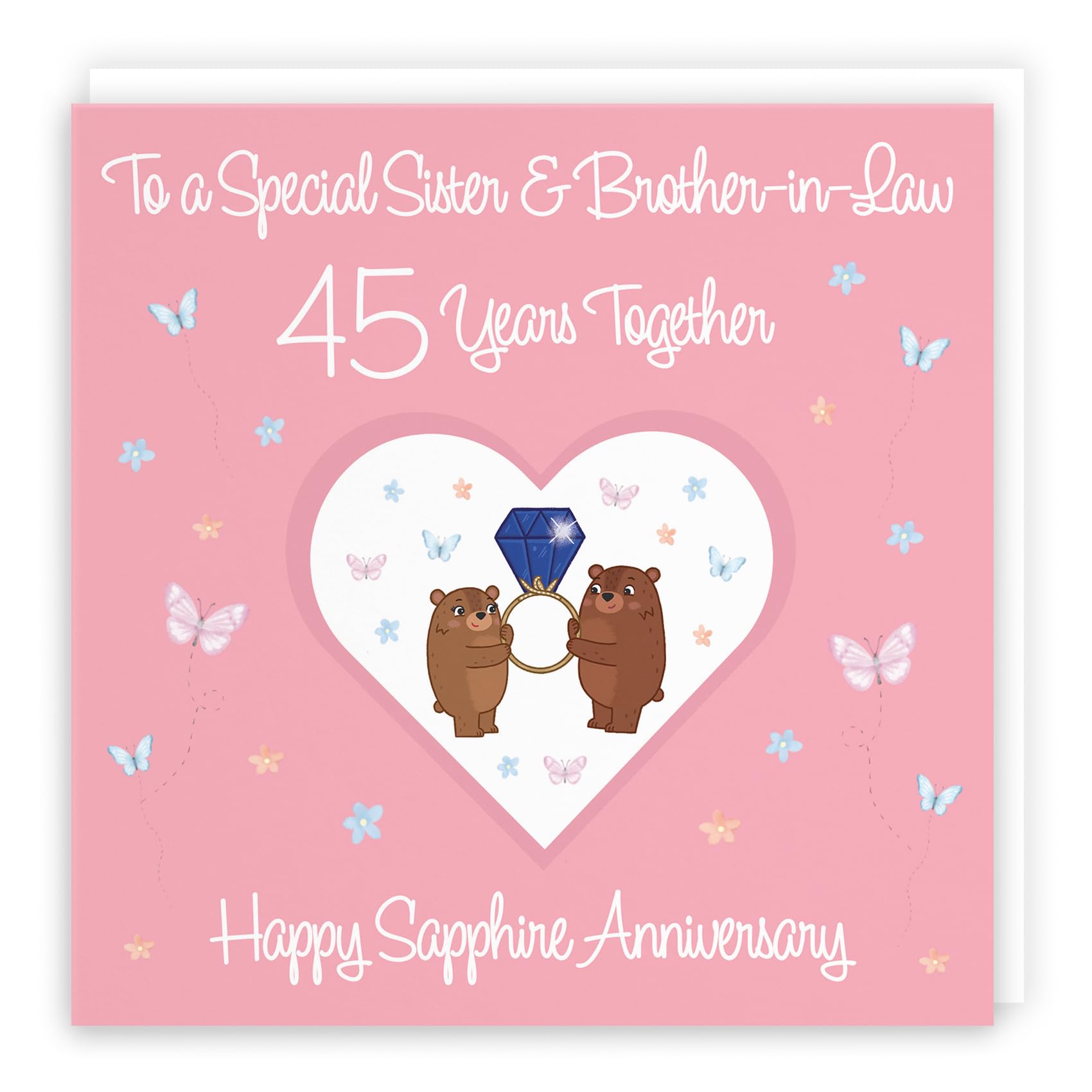 Hunts England, Sister & Brother-in-Law 45th Anniversary Card, 45 Years, Sapphire Anniversary, Romantic Meadows, Fun Card
