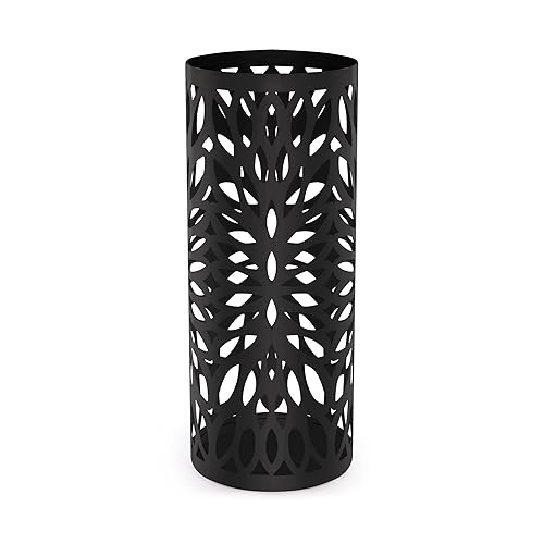 Maison & White Metal Umbrella Stand | Round Modern with 4 Hooks & Removeable Drip Tray | Free Standing | Hallway Reception Furniture | Walking Stick Holder | Porch Decor Rack | M&W (Black) - Black