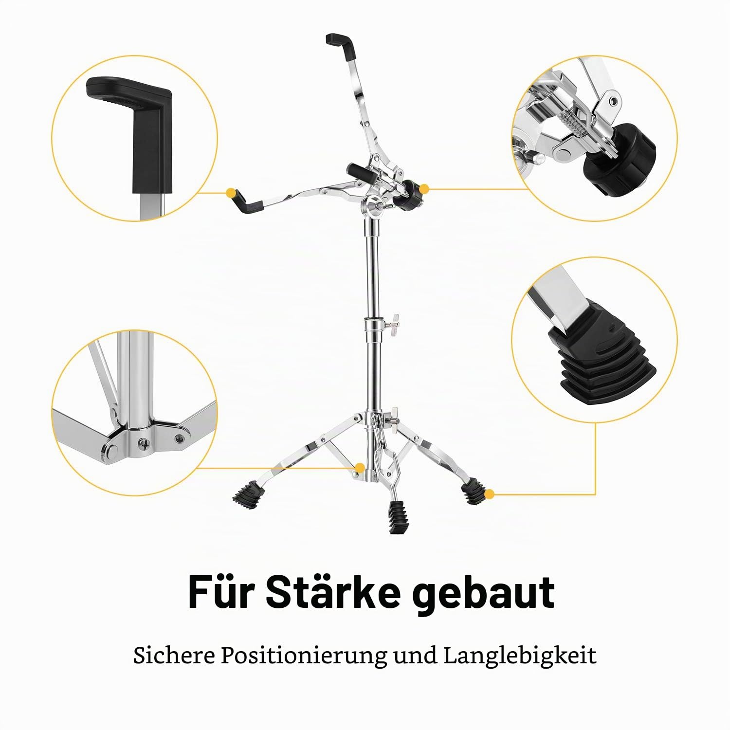 Donner Snare Ständer Höhenverstellbar 46-65cm doppelstrebig Snare Drum Stand mit Drumstick Tasche
