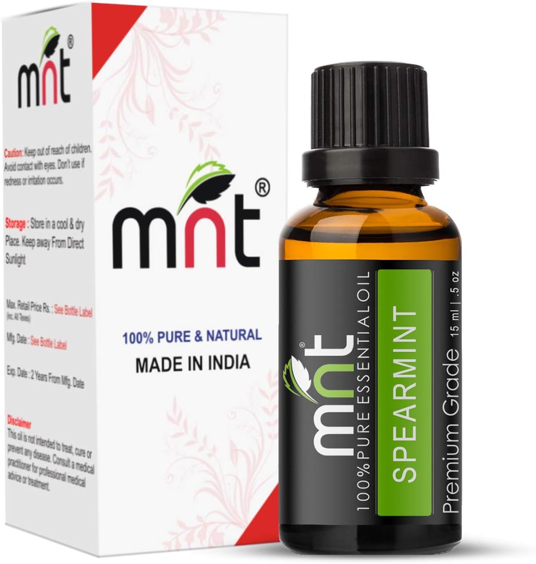 MNT Spearmint Essential Oil 100% Pure, Natural & Undiluted Therapeutic Grade oil for Hair, Skin, Body & Aromatherapy (15ML)