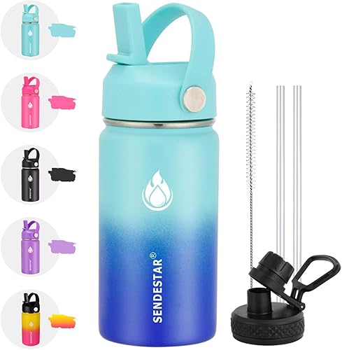 Sendestar Botella de agua de acero inoxidable de 12 onzas, 24 onzas, 32 onzas, 40 onzas o 64 onzas, con una tapa con popote o boquilla, mantiene los