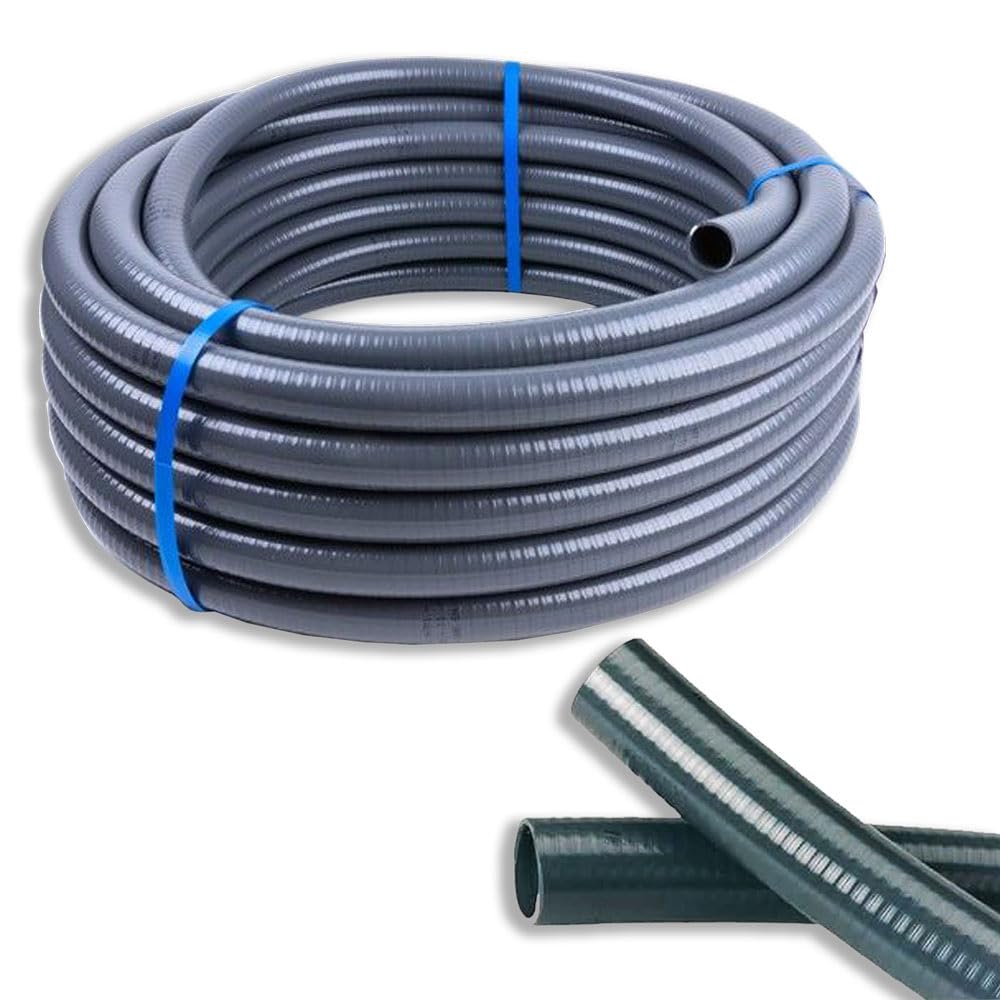 eco-filtration Grey Imperial Pressure Heavy Duty Flexible Pond Hose 48.3mm (1.5″ OD) (1m) | Reinforced PVC 6 Bar | Solvent-Weld Hose for Ponds, Pools & Filtration Systems